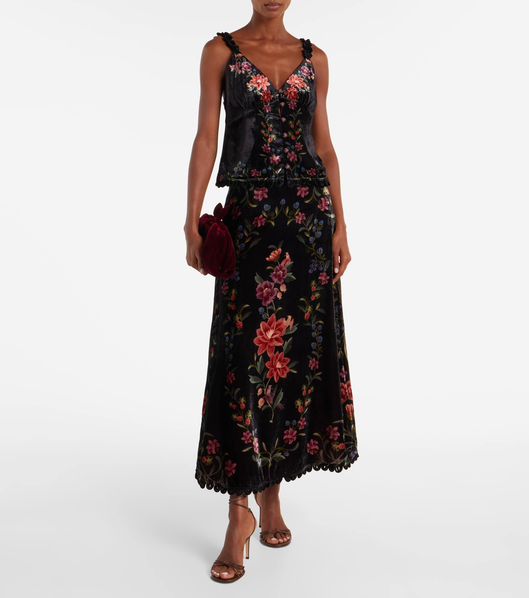 Floral velvet maxi skirt - 2