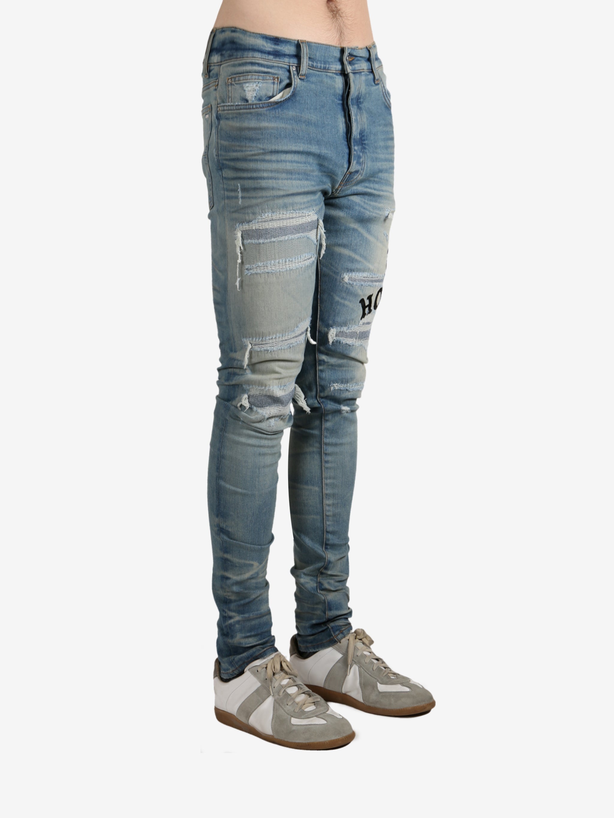 AMIRI - Men Hollywood Leather Applique Thrasher Repaired Skinny Jean - 2
