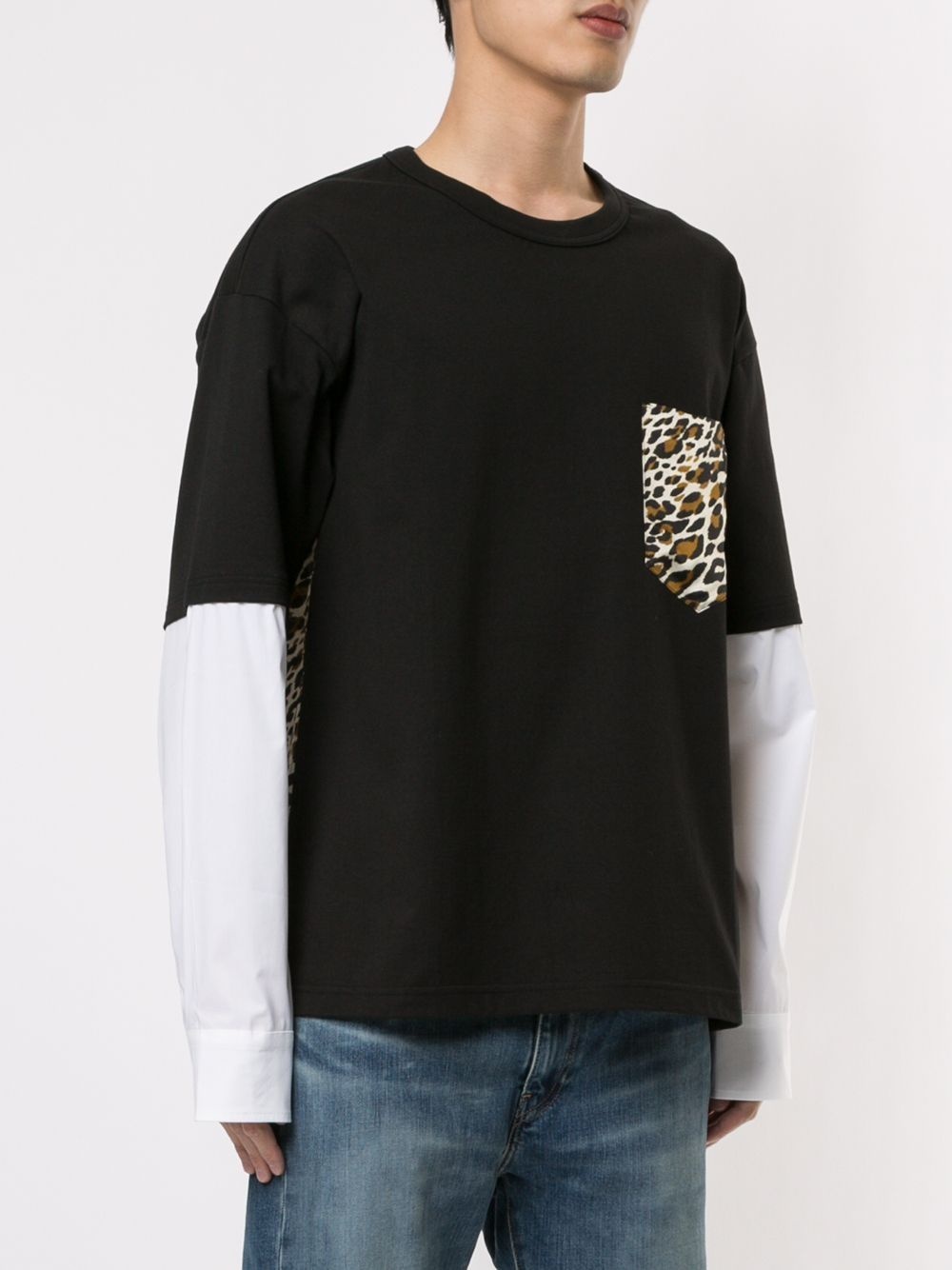 leopard print panel T-shirt - 3