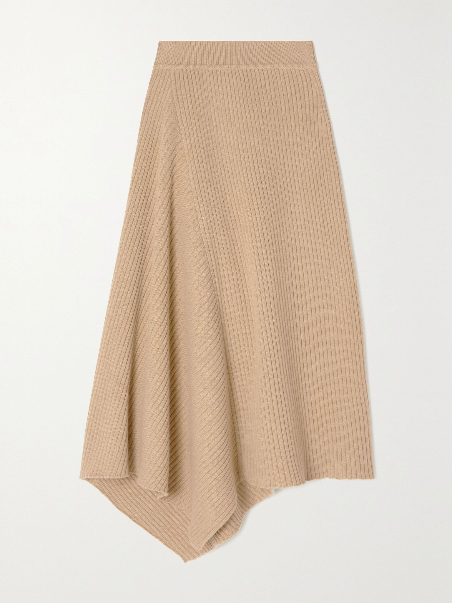 Asymmetric ribbed cashmere midi skirt Beige - 1