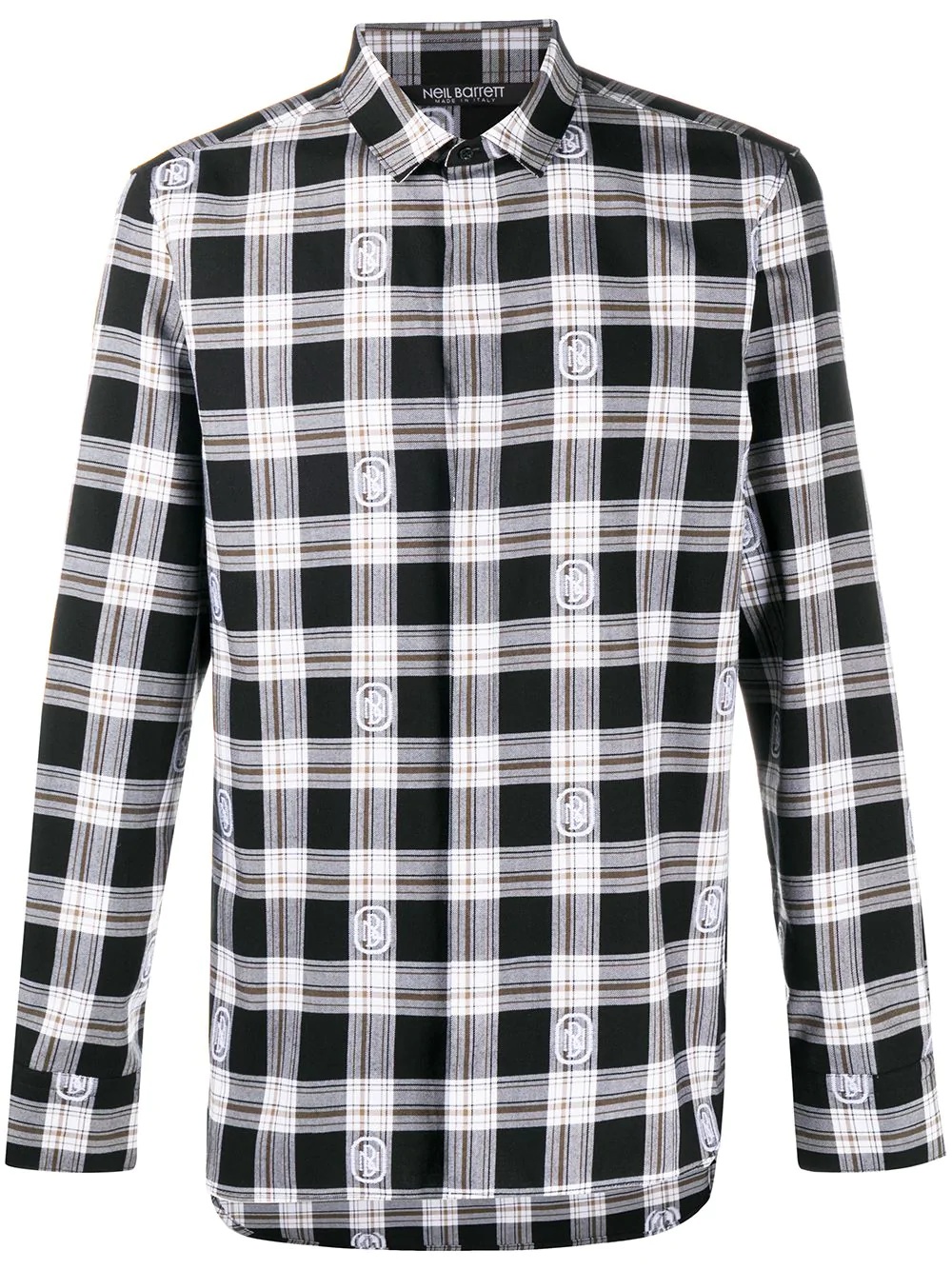 embroidered-logo checkered shirt - 1