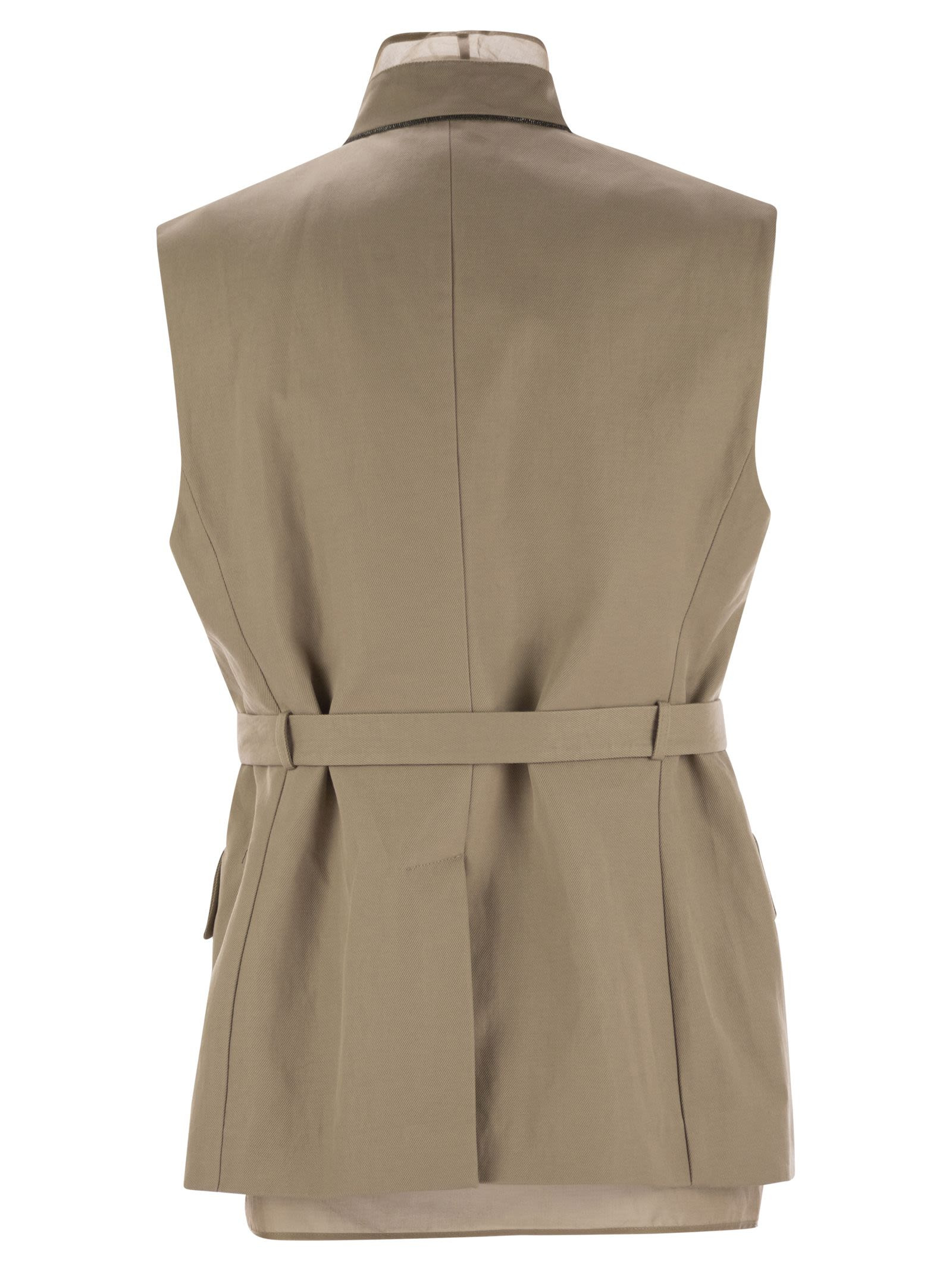 Brunello Cucinelli Women Cotton And Linen Cover Gilet With Detachable Organza Insert And Necklace - 2