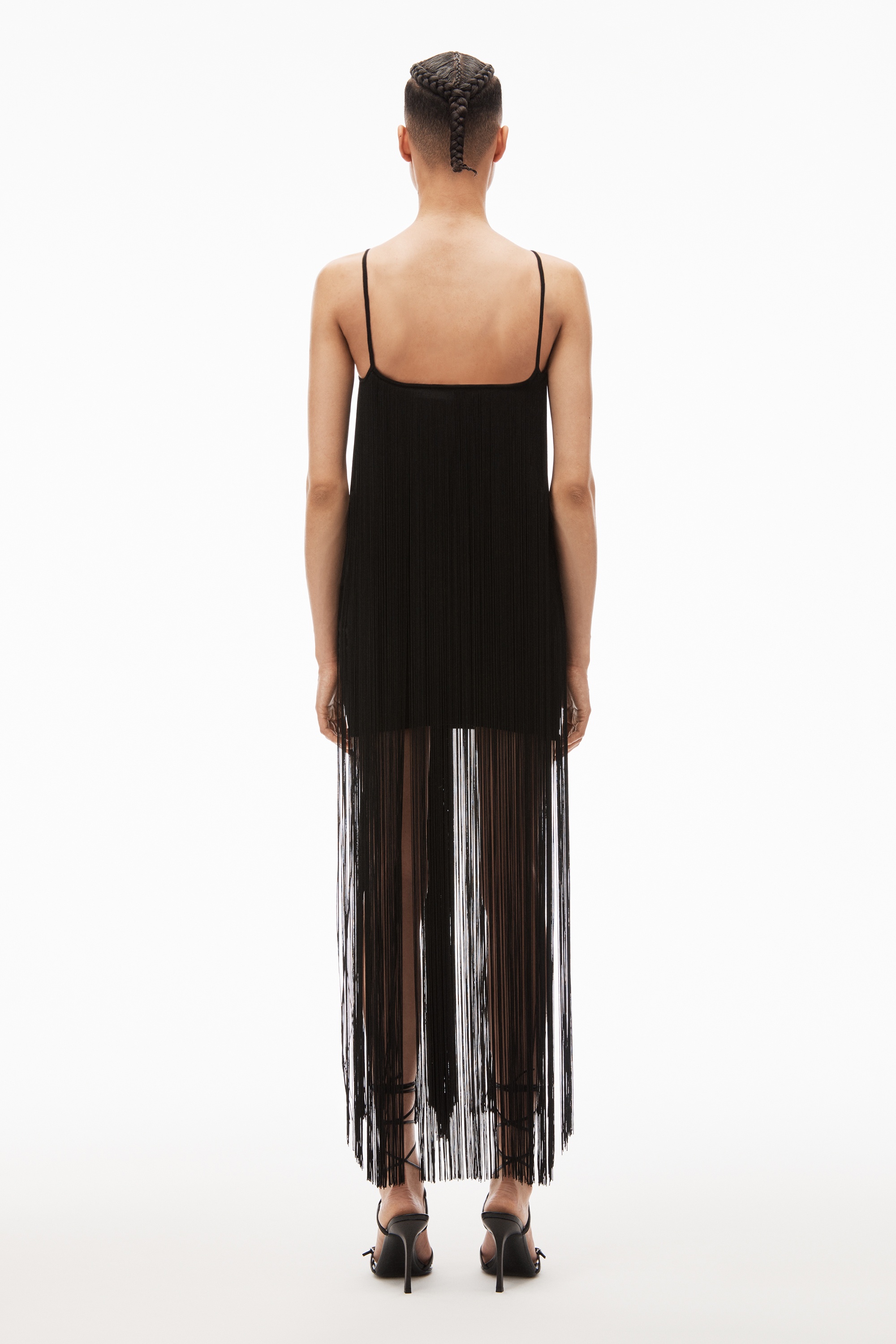 fringe tank mini dress in compact nylon - 5