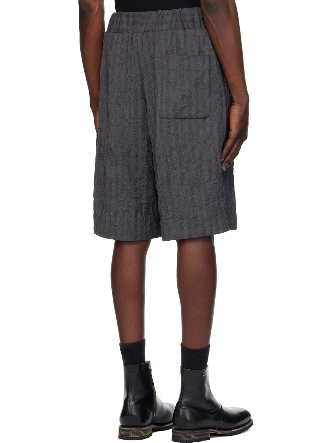 Navy Pleated Bermuda Shorts - 3