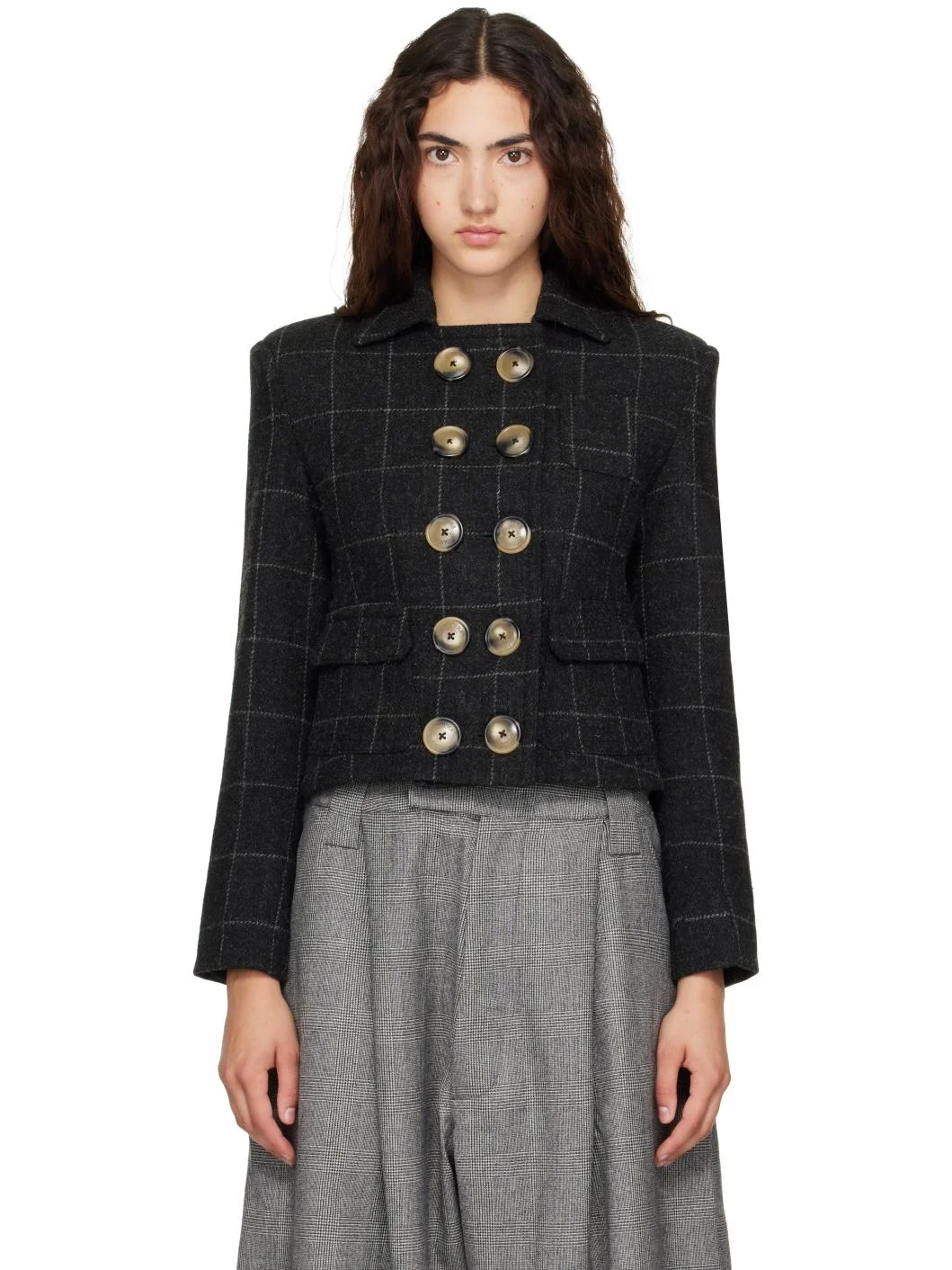 Black Melton Shrunken Blazer - 1