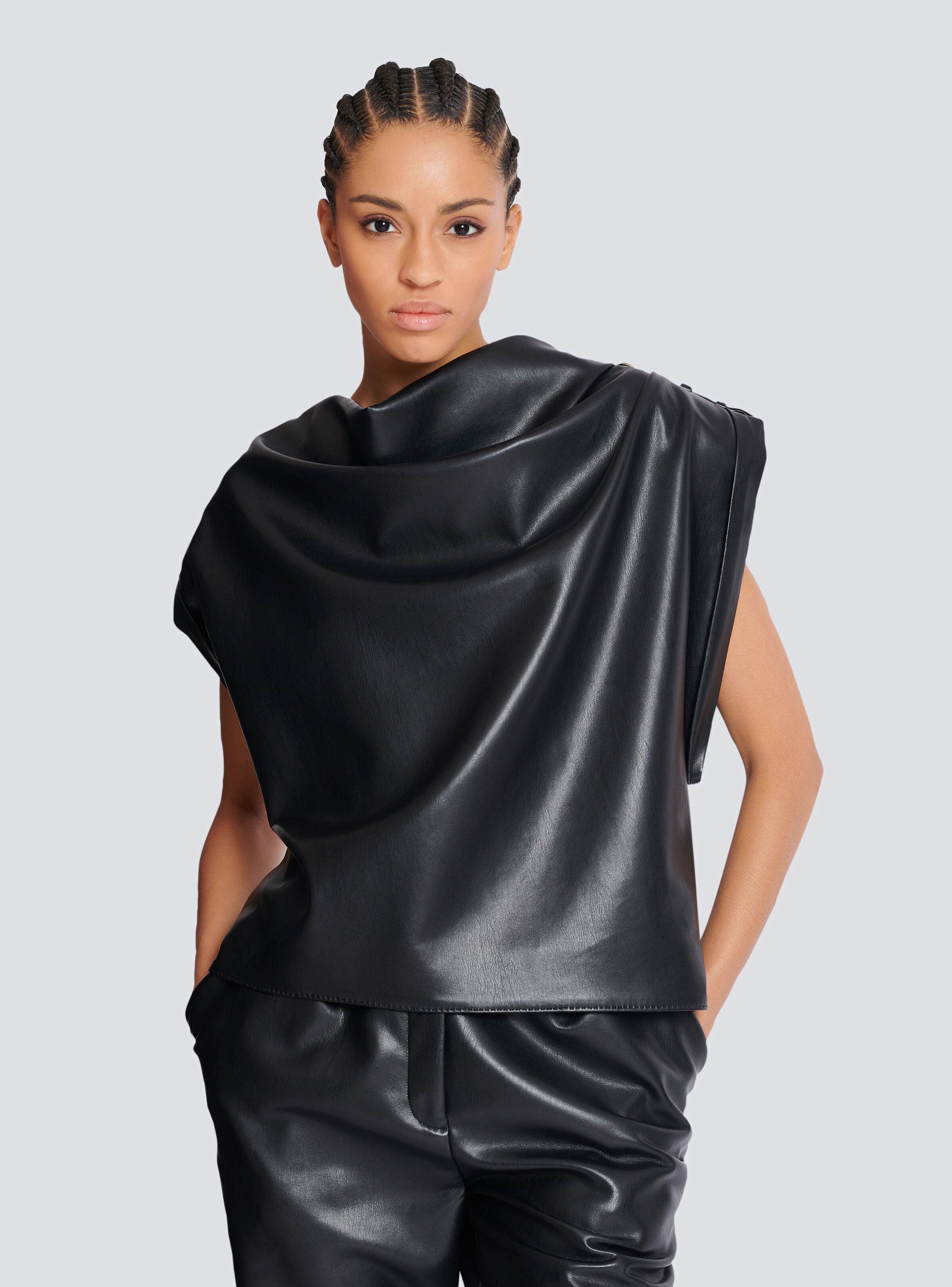 Faux leather draped top - 6