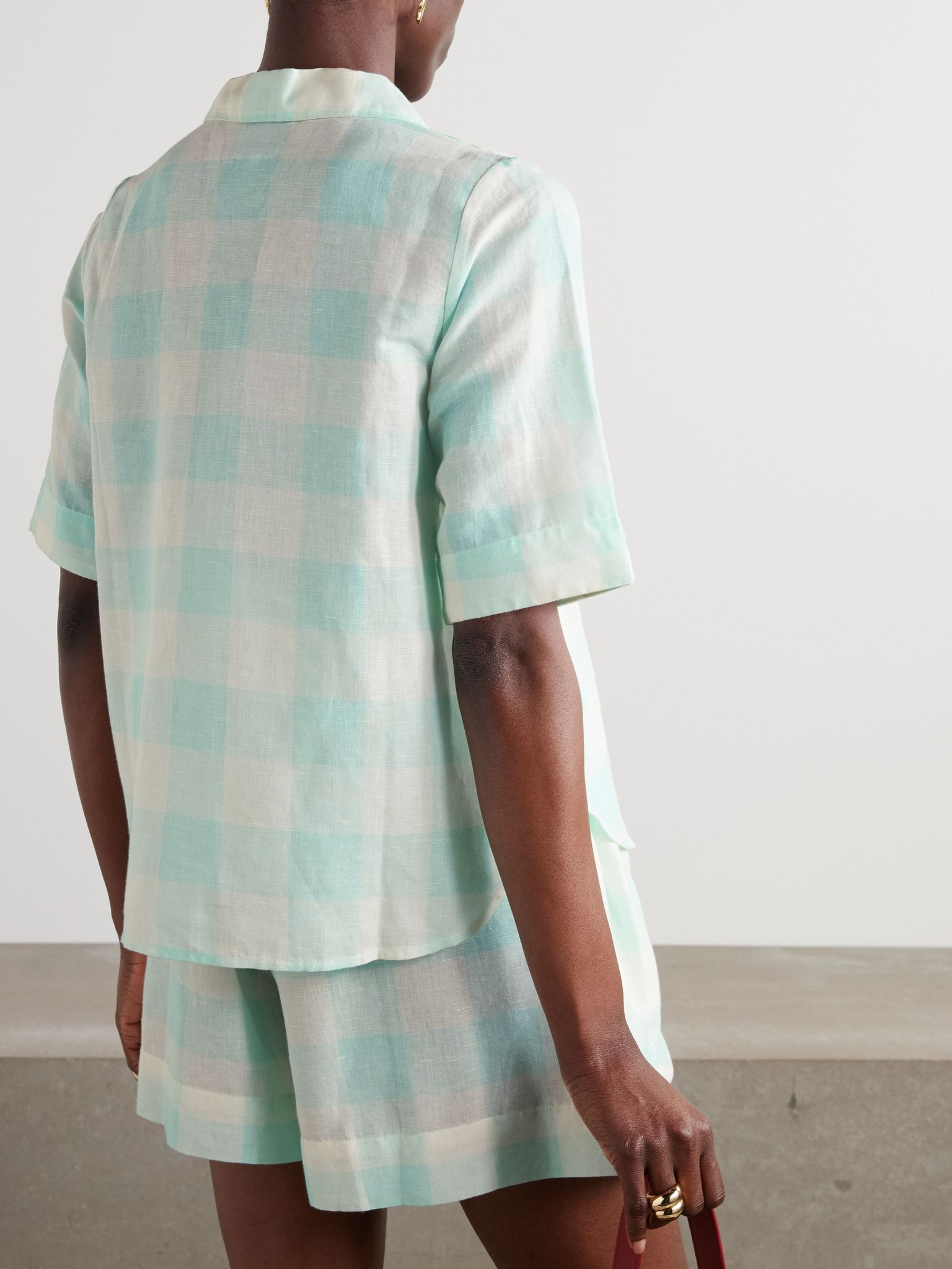 Zouk checked linen and cotton-blend shirt Mint - 3