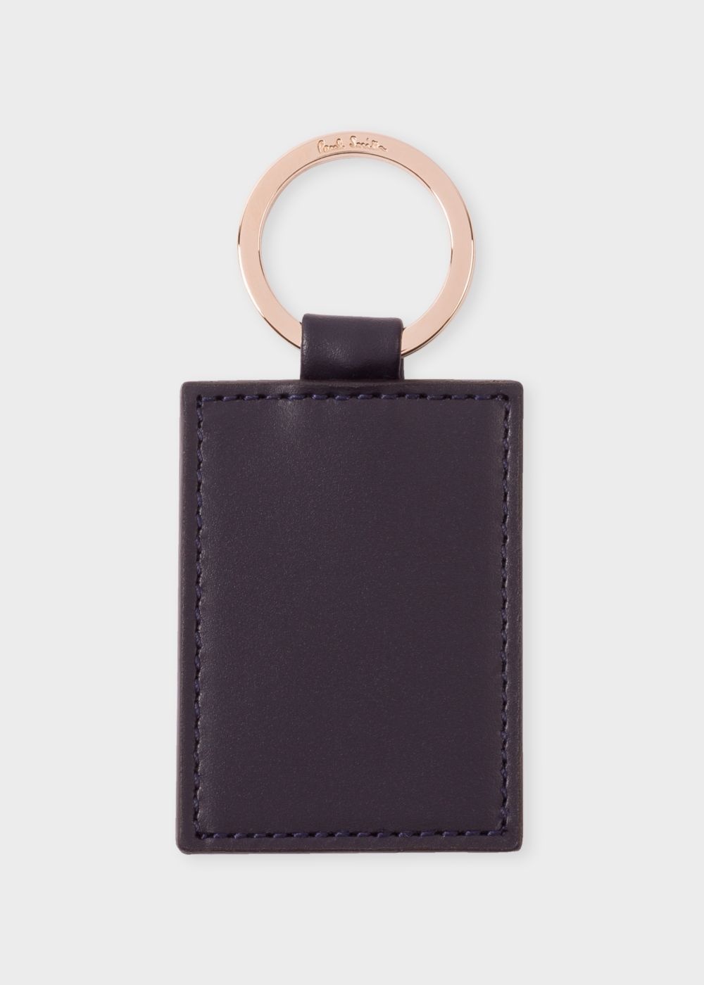 Navy Calf Leather Monogrammed Keyring - 1