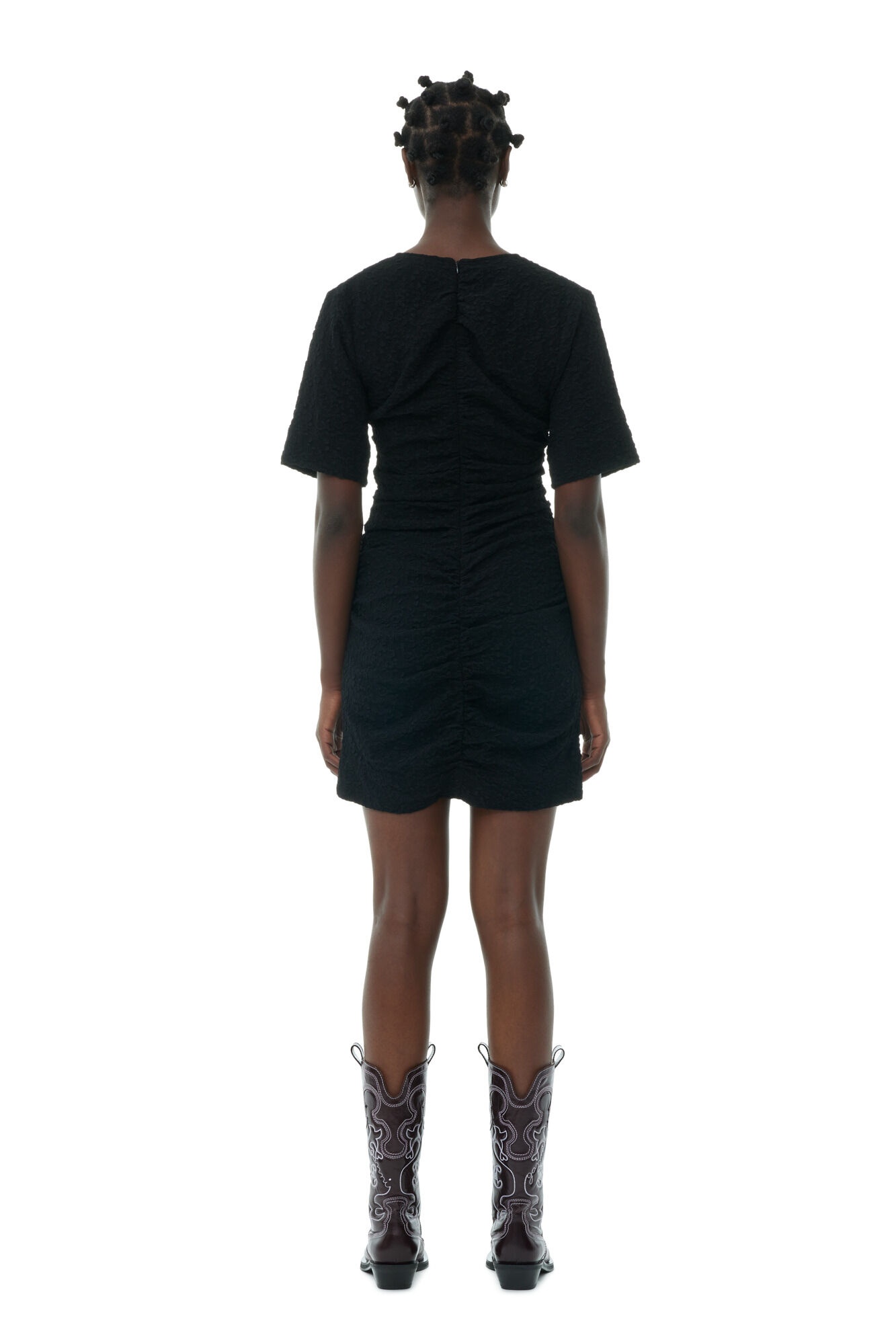 BLACK TEXTURED SUITING MINI DRESS - 5