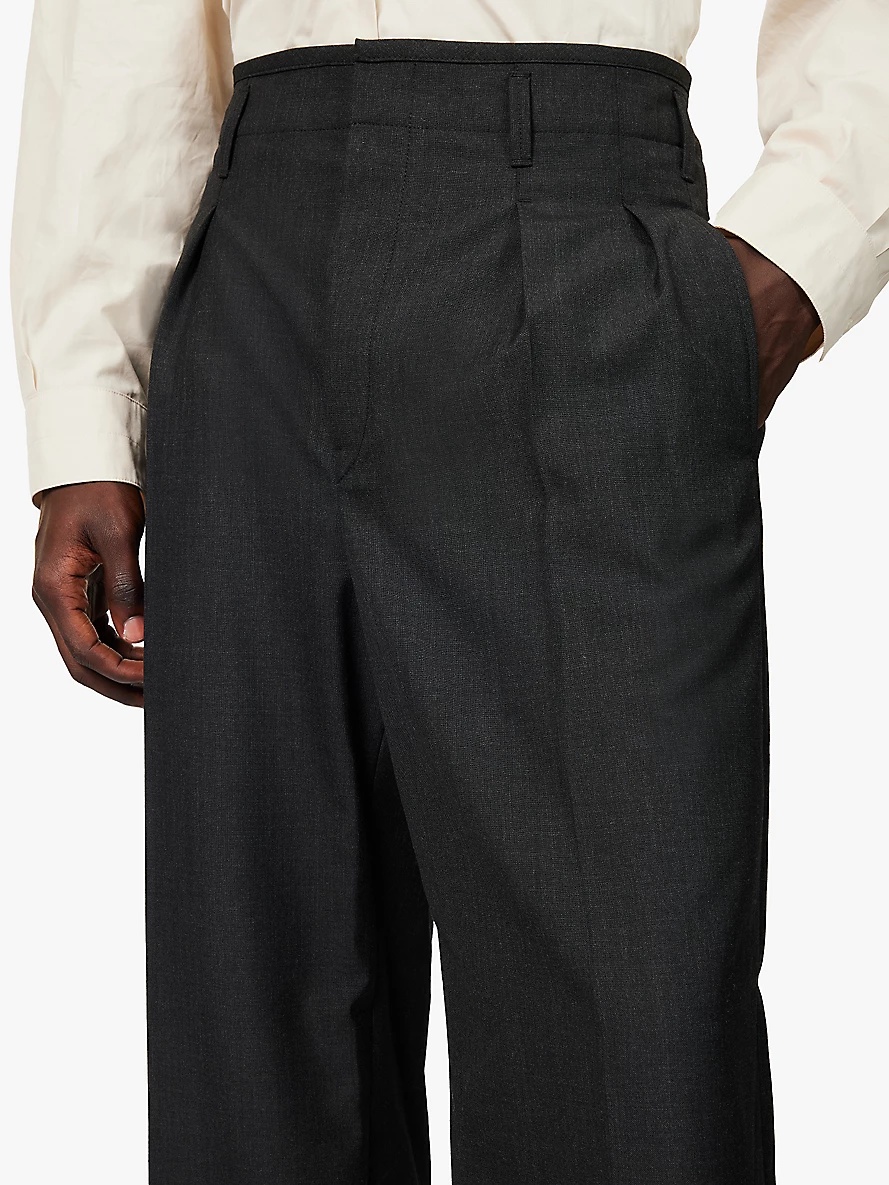 Pleated straight-leg mélange-twill wool trousers - 5