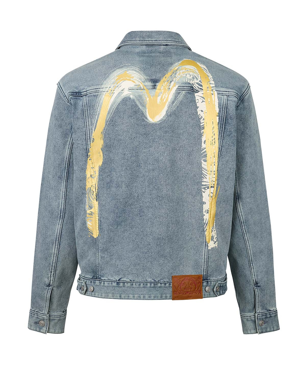 Artistic Brush Daicock Print Relax Fit Denim Jacket - 14