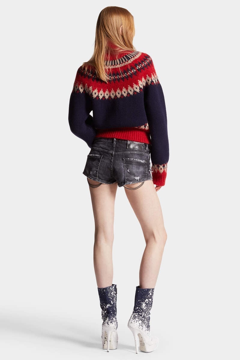 CHAIN BLACK DENIM HOT PANT - 4