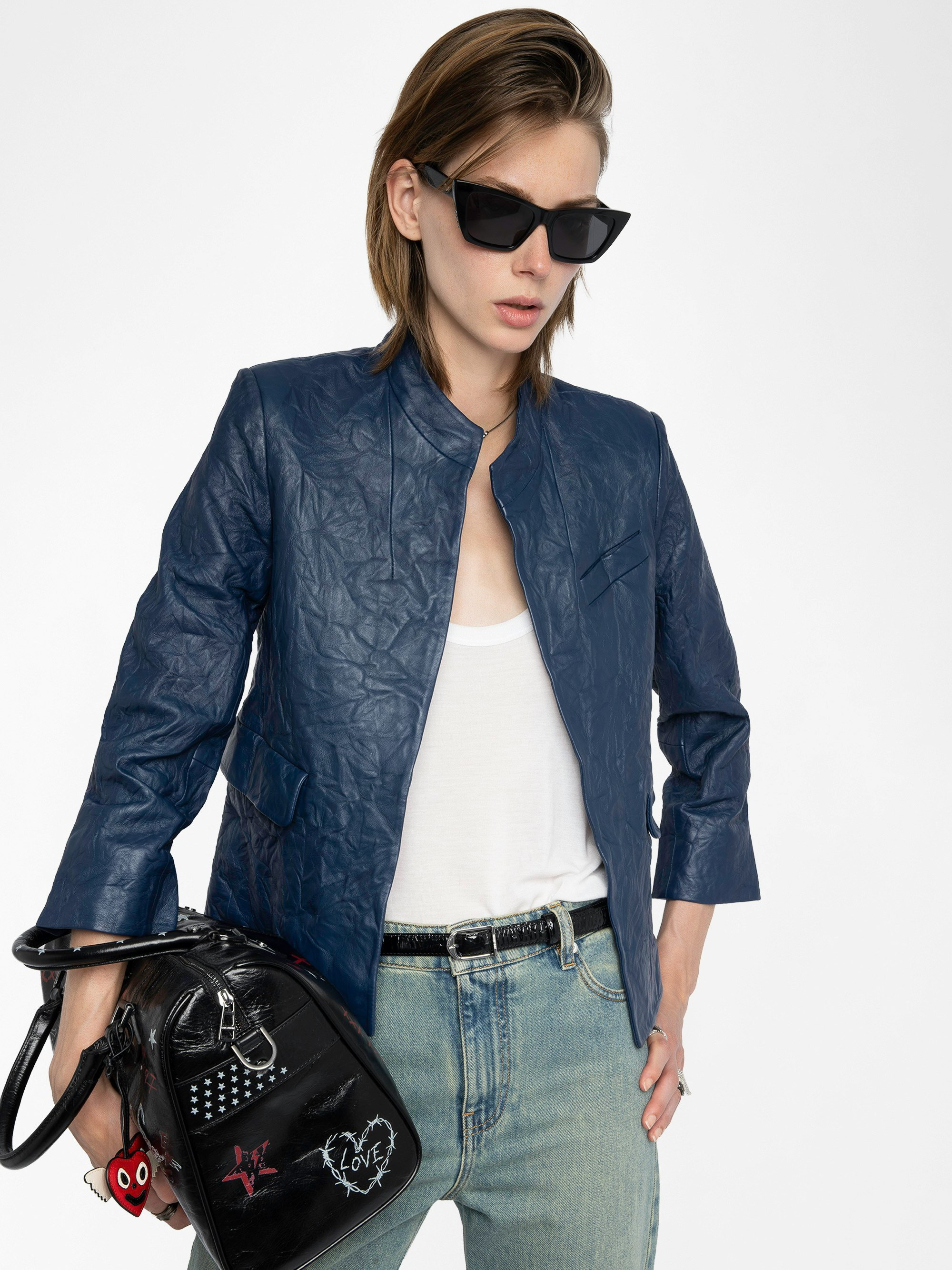 Veryn Crinkled Leather Blazer - 2