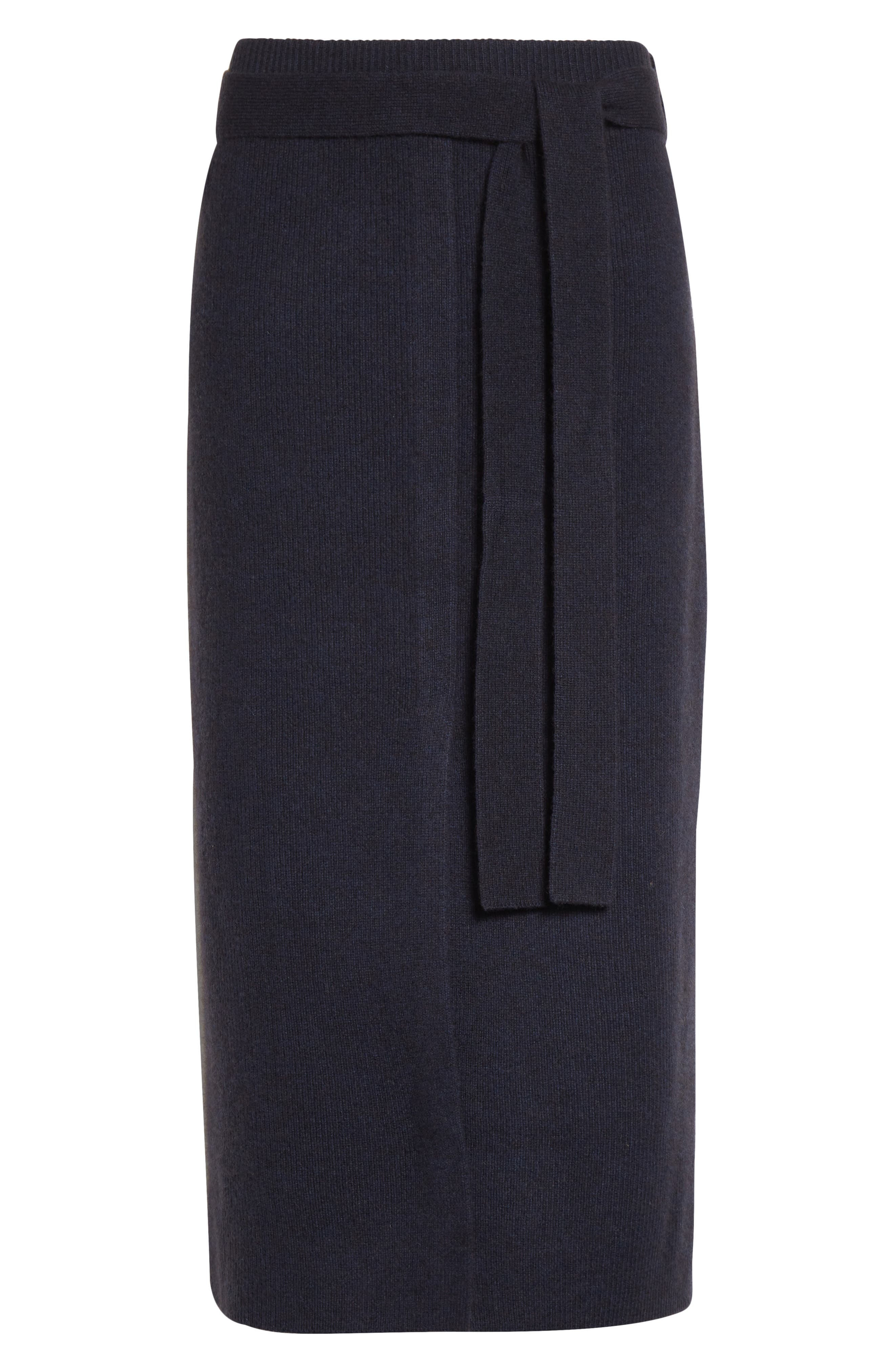 Emporio Armani Tie Waist Wool Midi Skirt in Solid Medium Blue at Nordstrom - 6