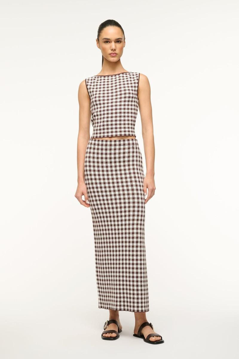 STAUD STAUD KARINA SKIRT DARK CHOCOLATE GINGHAM outlook