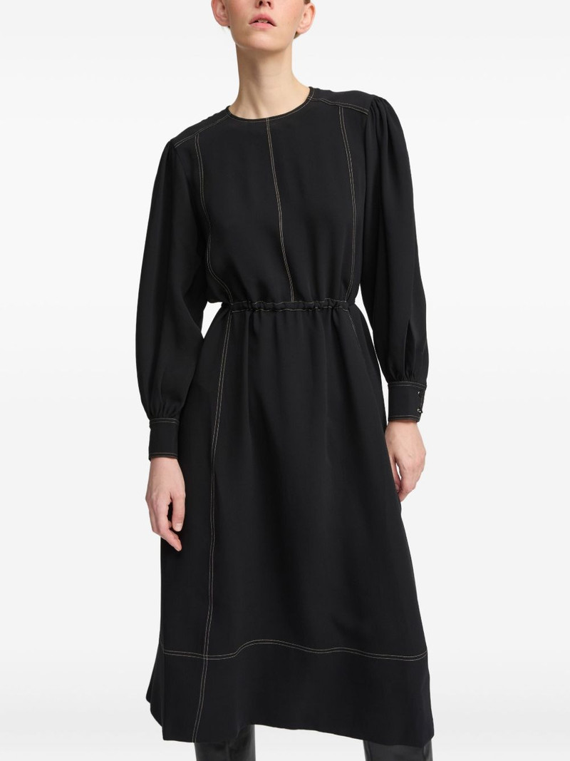 drawstring-waist puff-sleeve midi dress 4