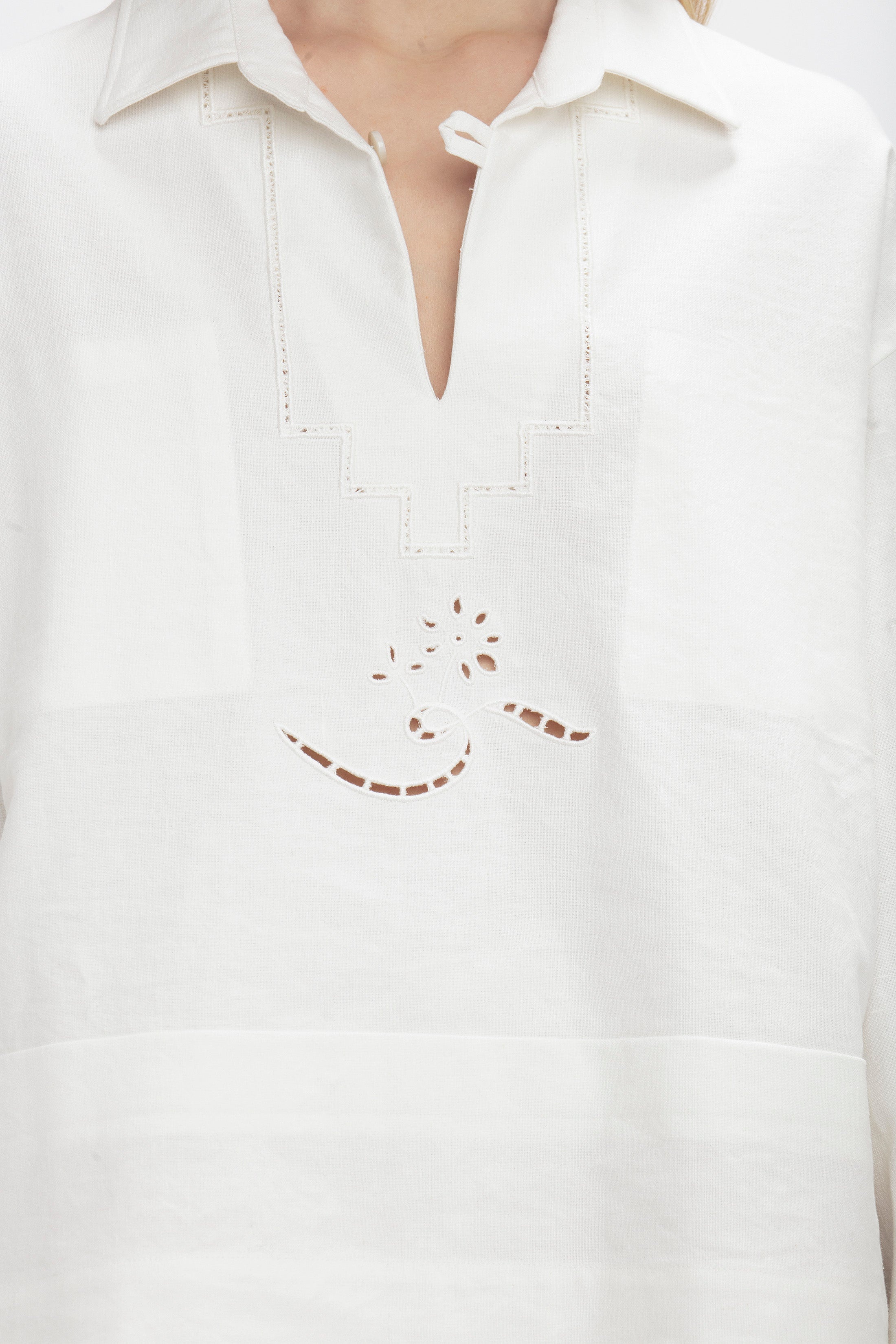 Oversized Embroidered Tunic In Antique White - 5