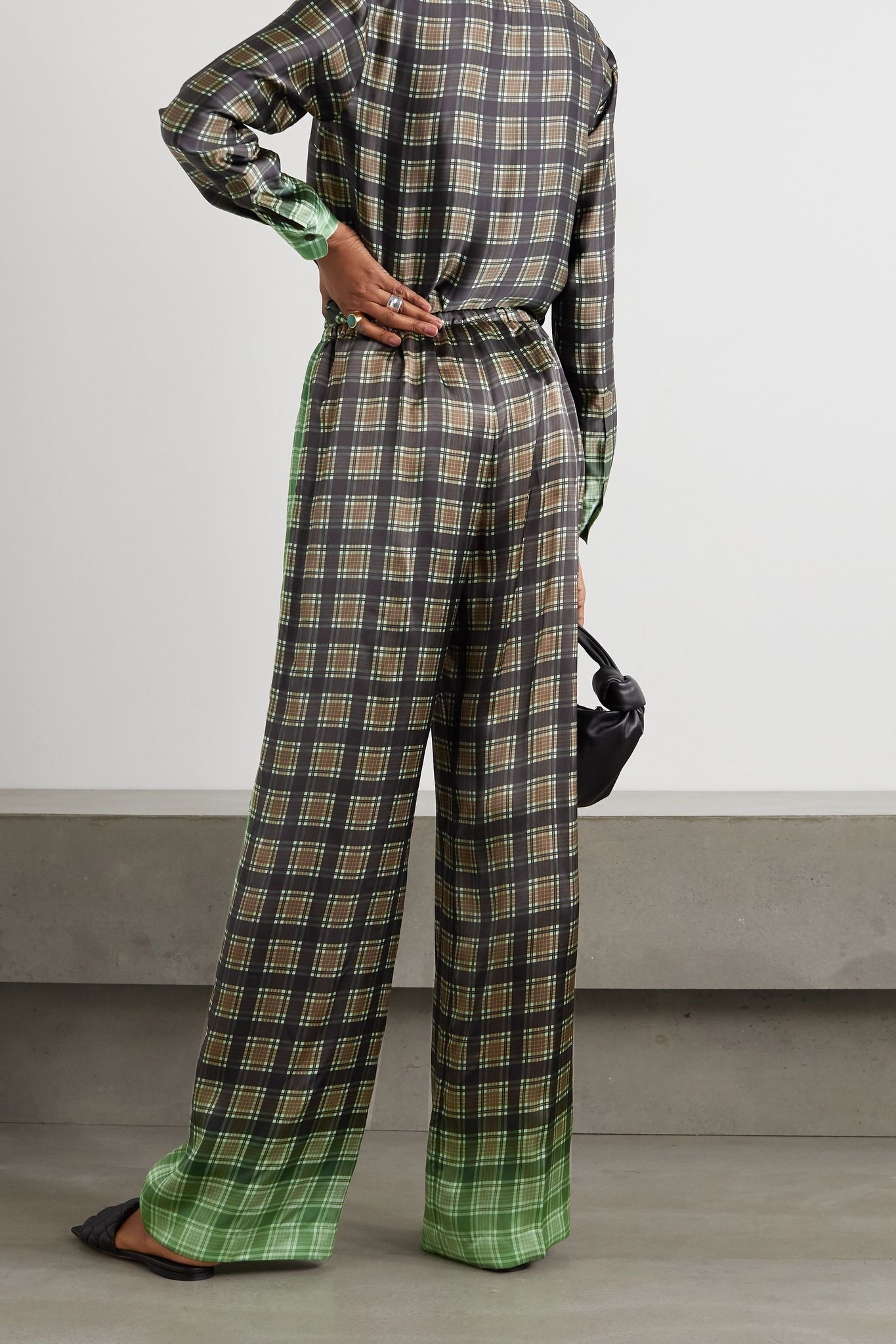 Checked satin-twill wide-leg pants - 3