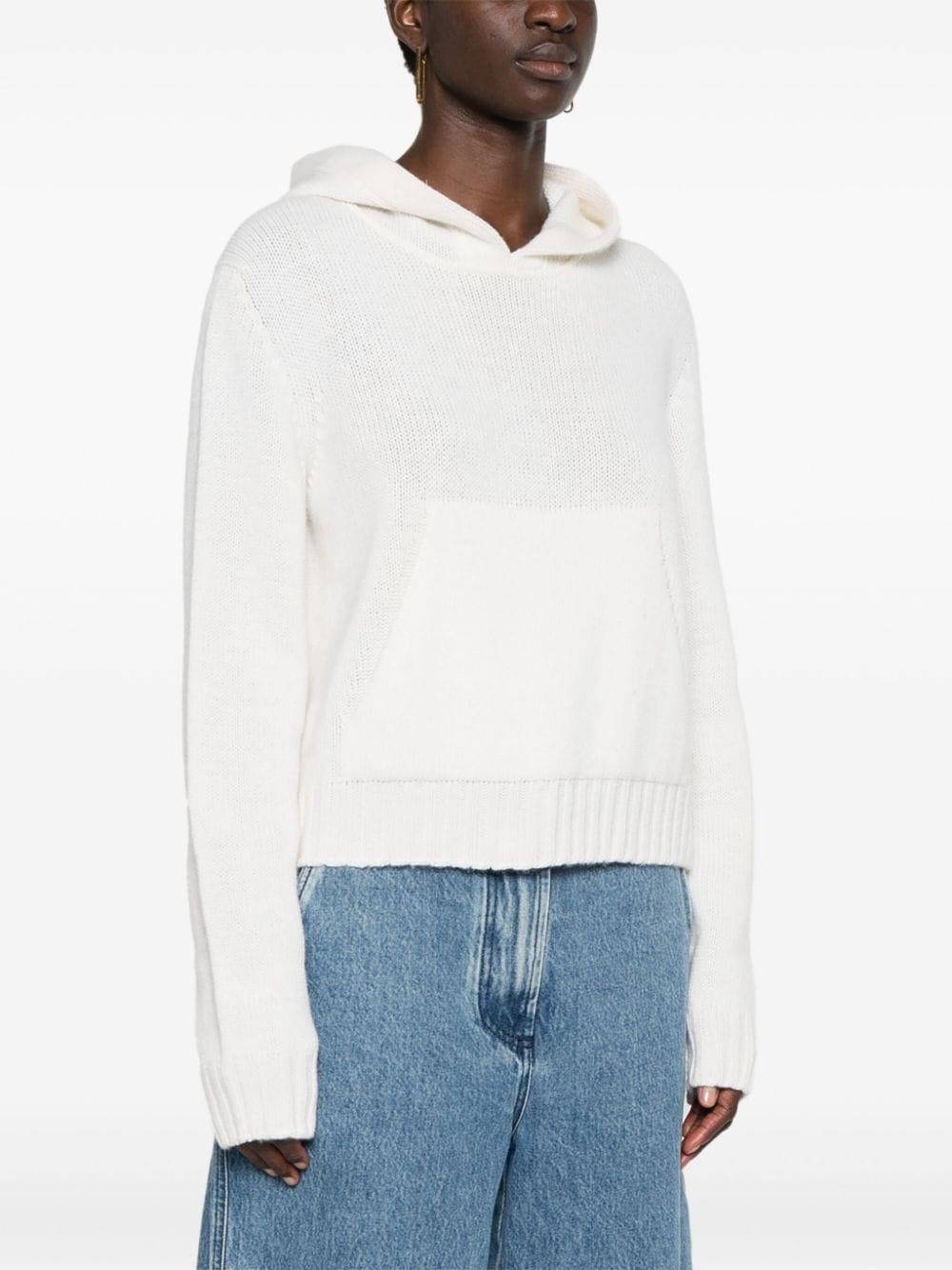 curved logo knitted hoodie - 3
