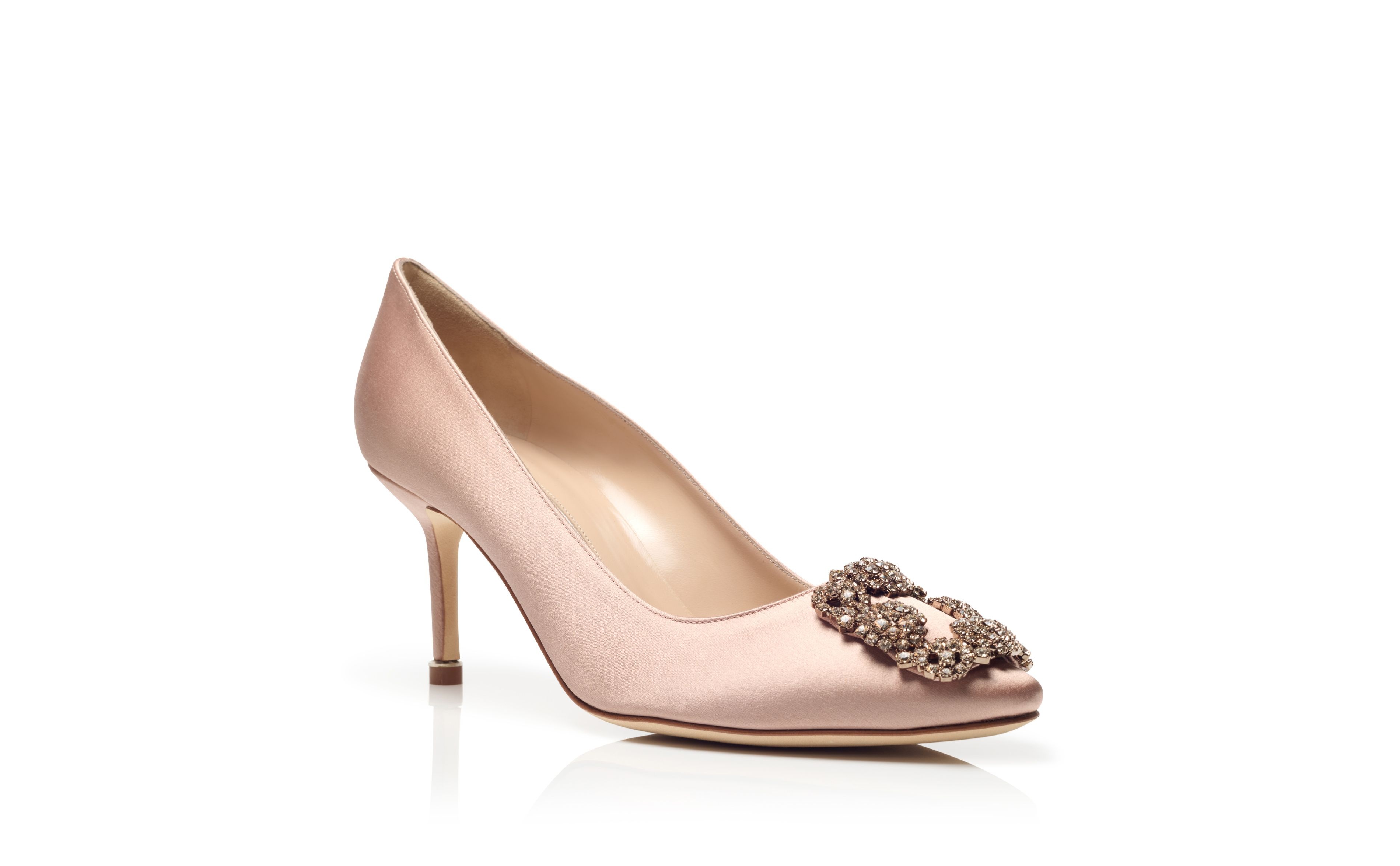 Beige Satin Jewel Buckle Pumps - 3