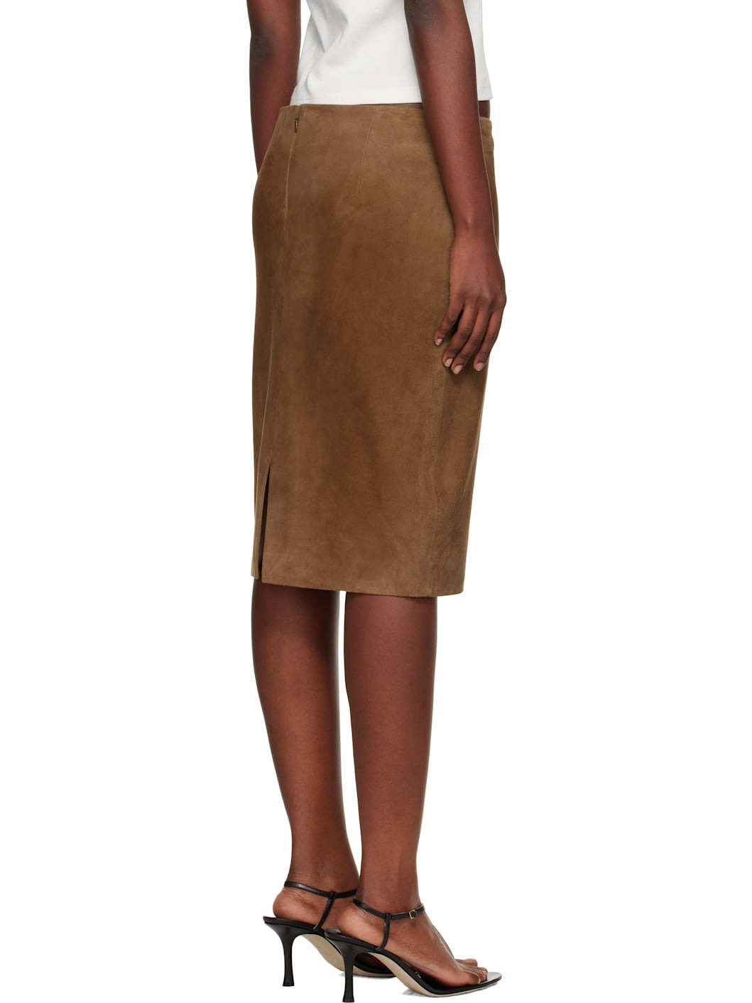 Tan Pencil Suede Midi Skirt - 3