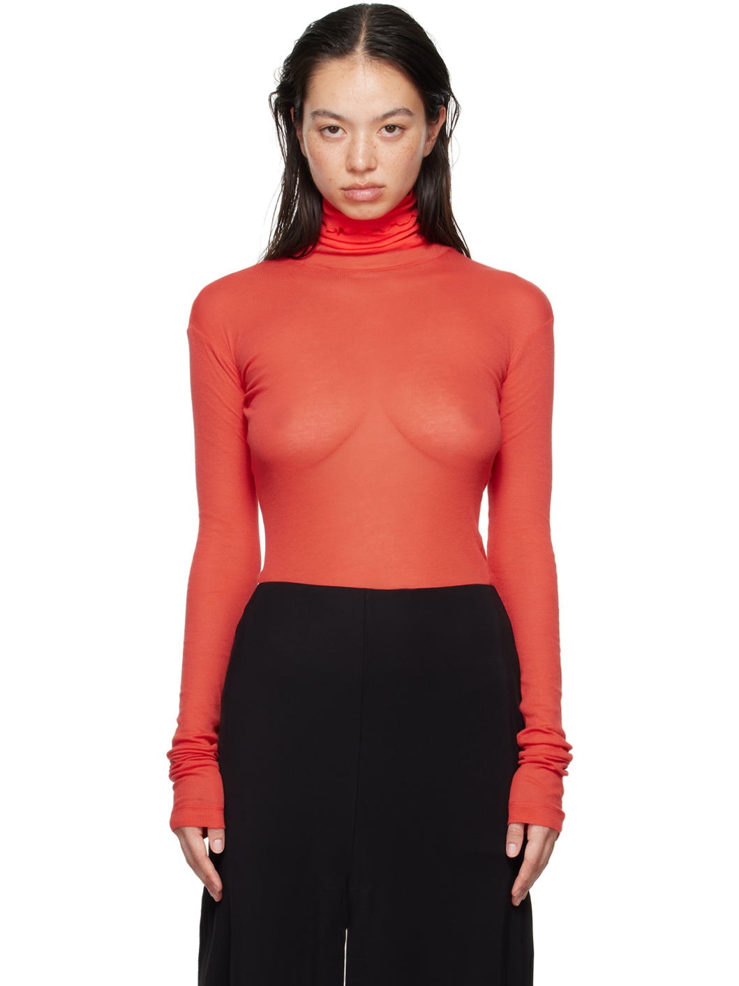 Red Long Sleeve Roller Turtleneck - 1