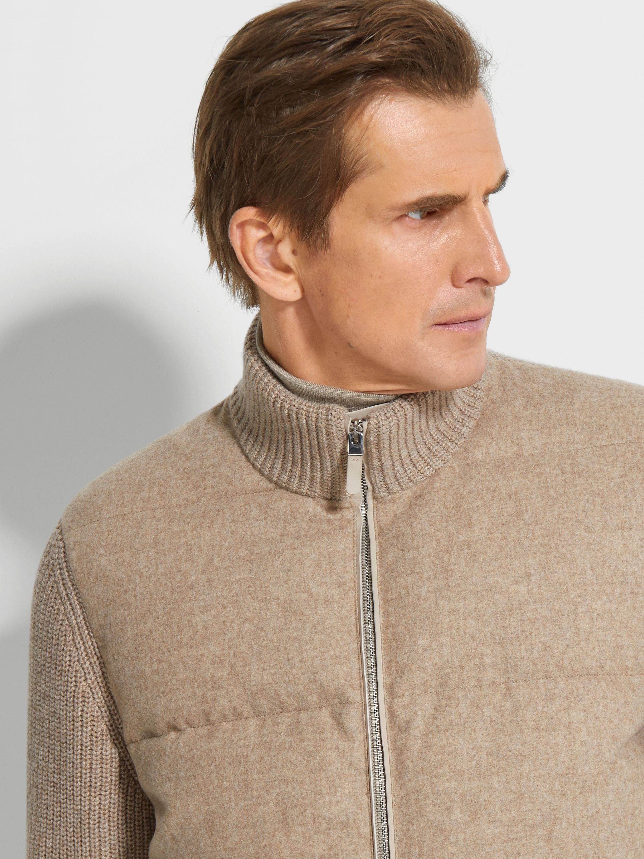 LIGHT TAUPE MULTIMÉLANGE OASI CASHMERE FULL ZIP BLOUSON - 2