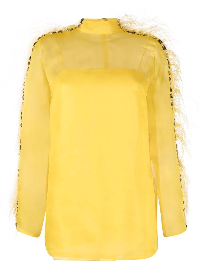 feather-trim silk blouse 1