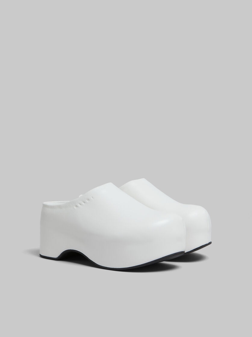 WHITE LEATHER CHUNKY CLOG SABOT - 2
