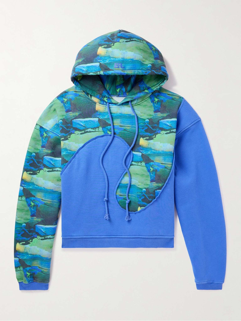 Panelled Printed Cotton-Jersey Hoodie - 1