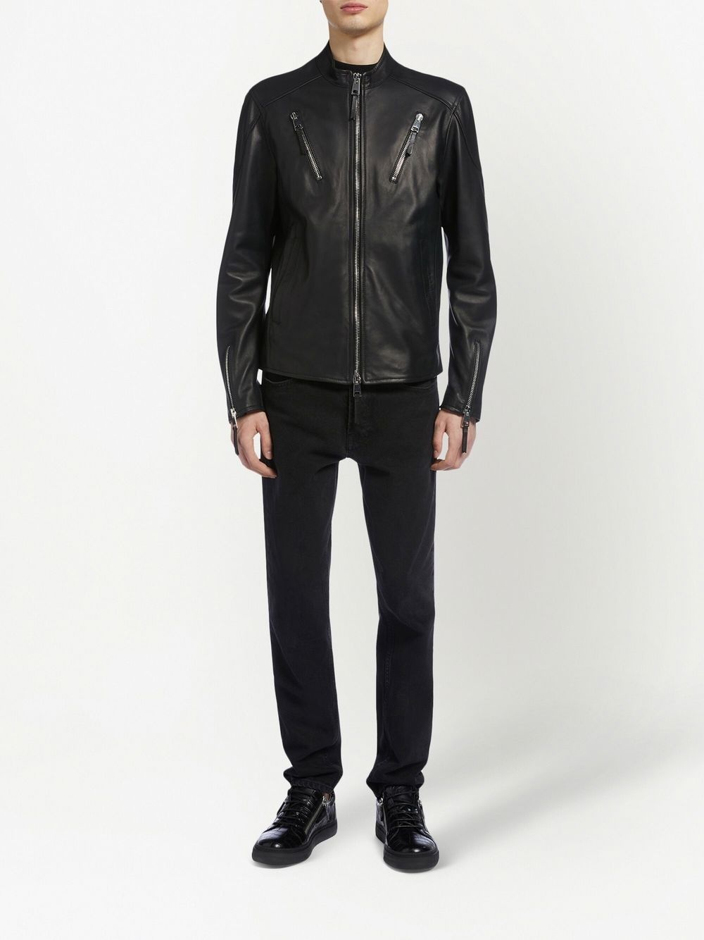 zipped leather jacket - 2