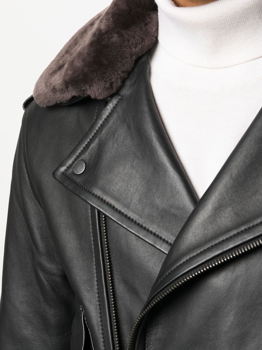 fur-collar leather biker jacket - 5