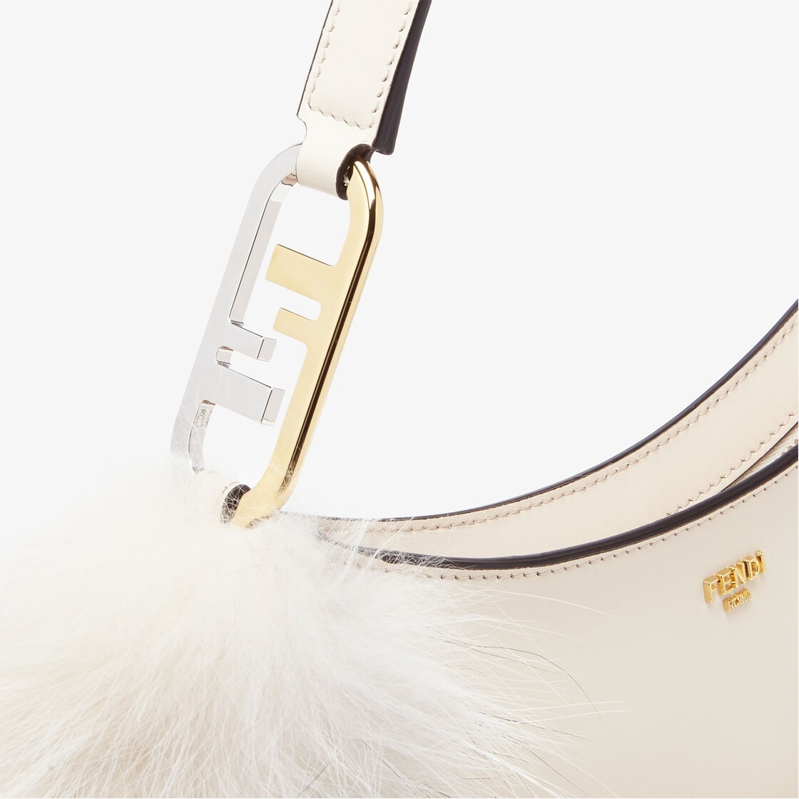 Pouch made of camellia-colored leather, embellished with tone on tone fox fur and decorated with Fen - 5