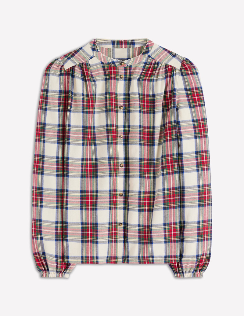 Layla Brushed Cotton Top-Ivory, Blue and Red Check 1