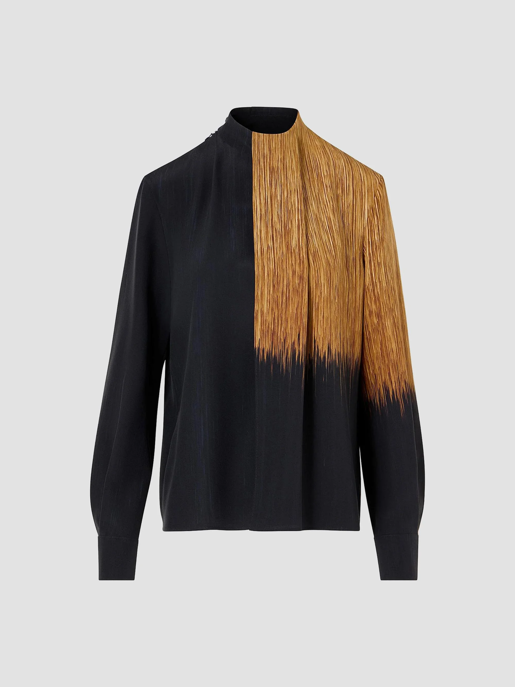 Women's Abstract Print Silk Draped Blouse - Black Vicuna - 1