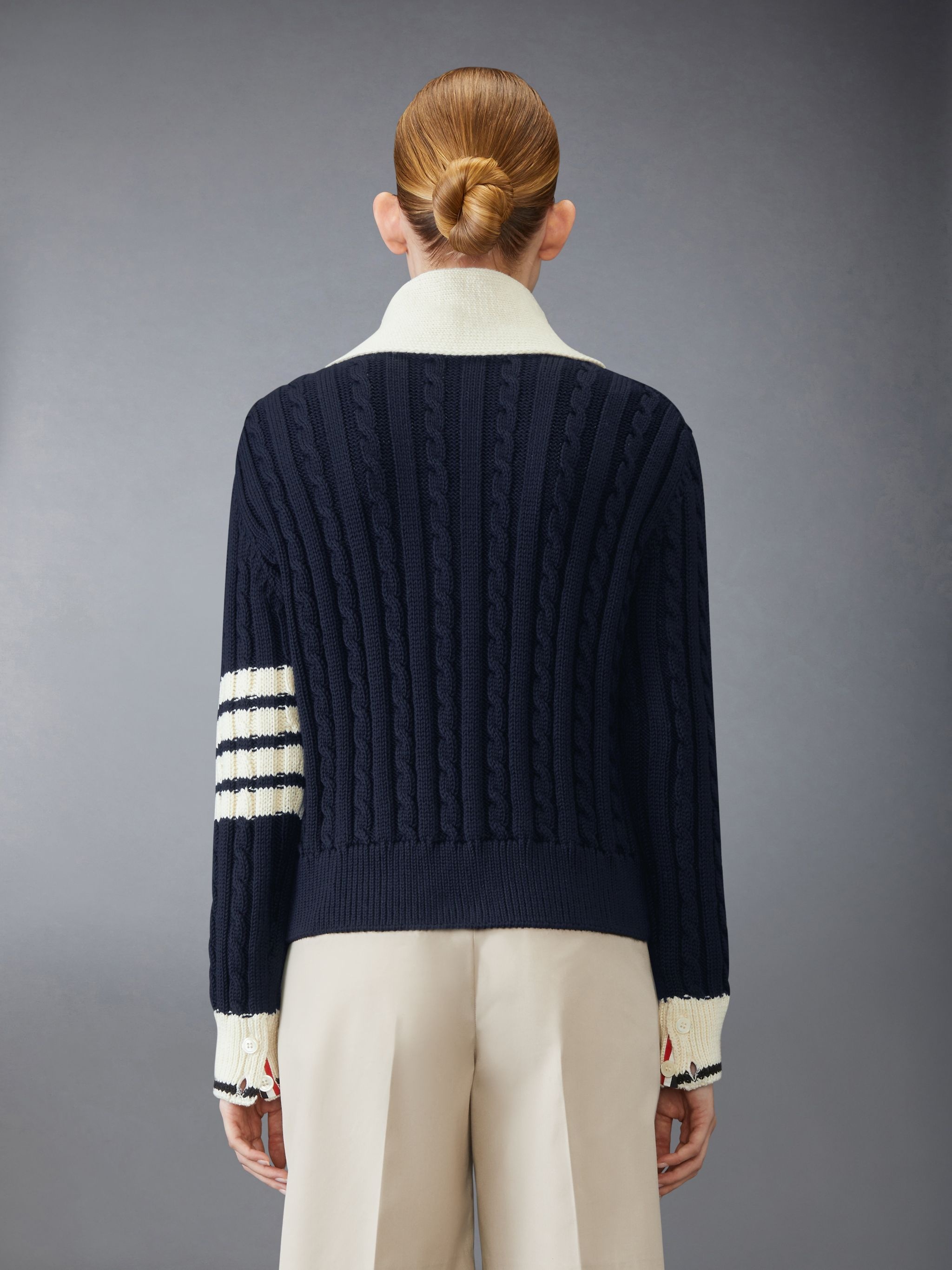 Classic Wool 4-Bar Cable Knit Cardigan - 2