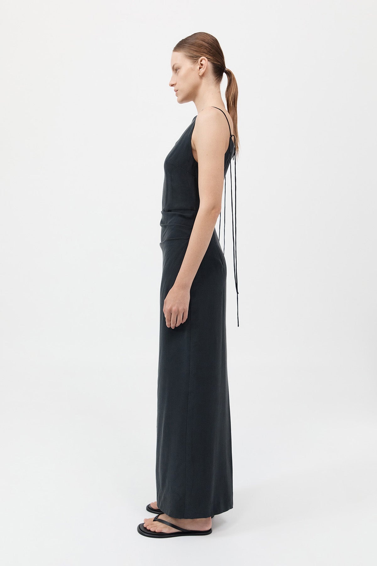 Silk Tuck Dress - Black - 5