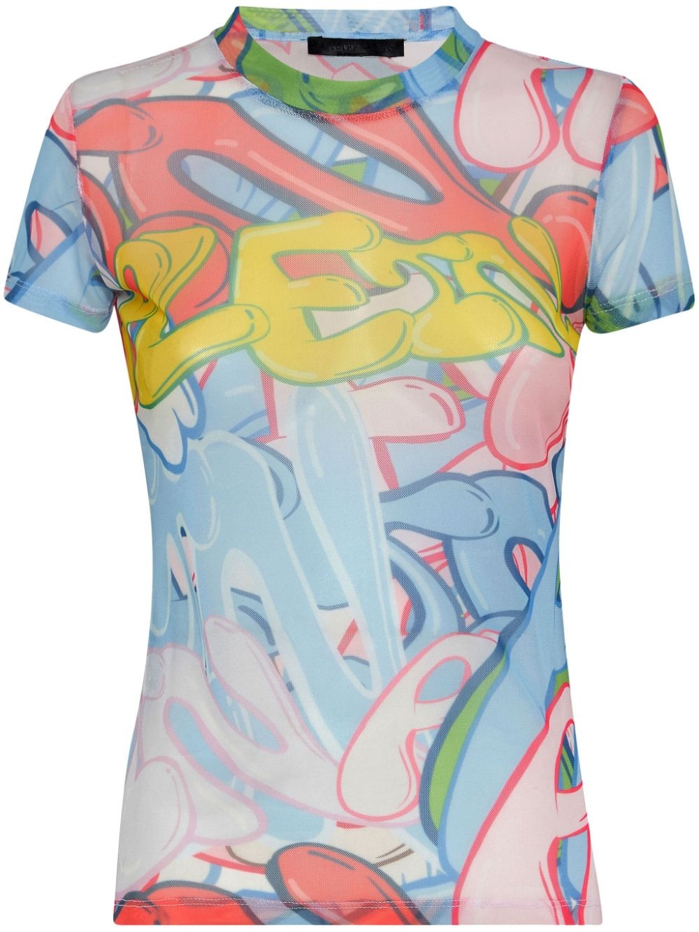 graffiti-print tulle T-shirt - 1