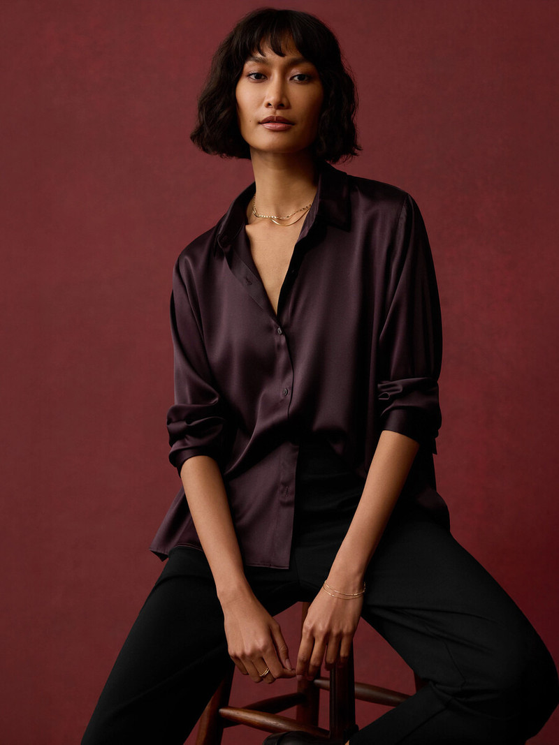 Stretch Silk Charmeuse Classic Collar Shirt 7