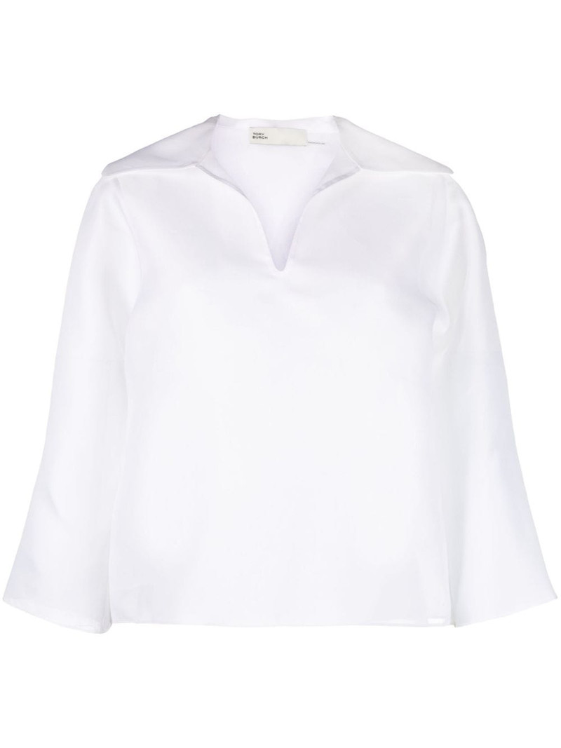 spread-collar silk shirt 1