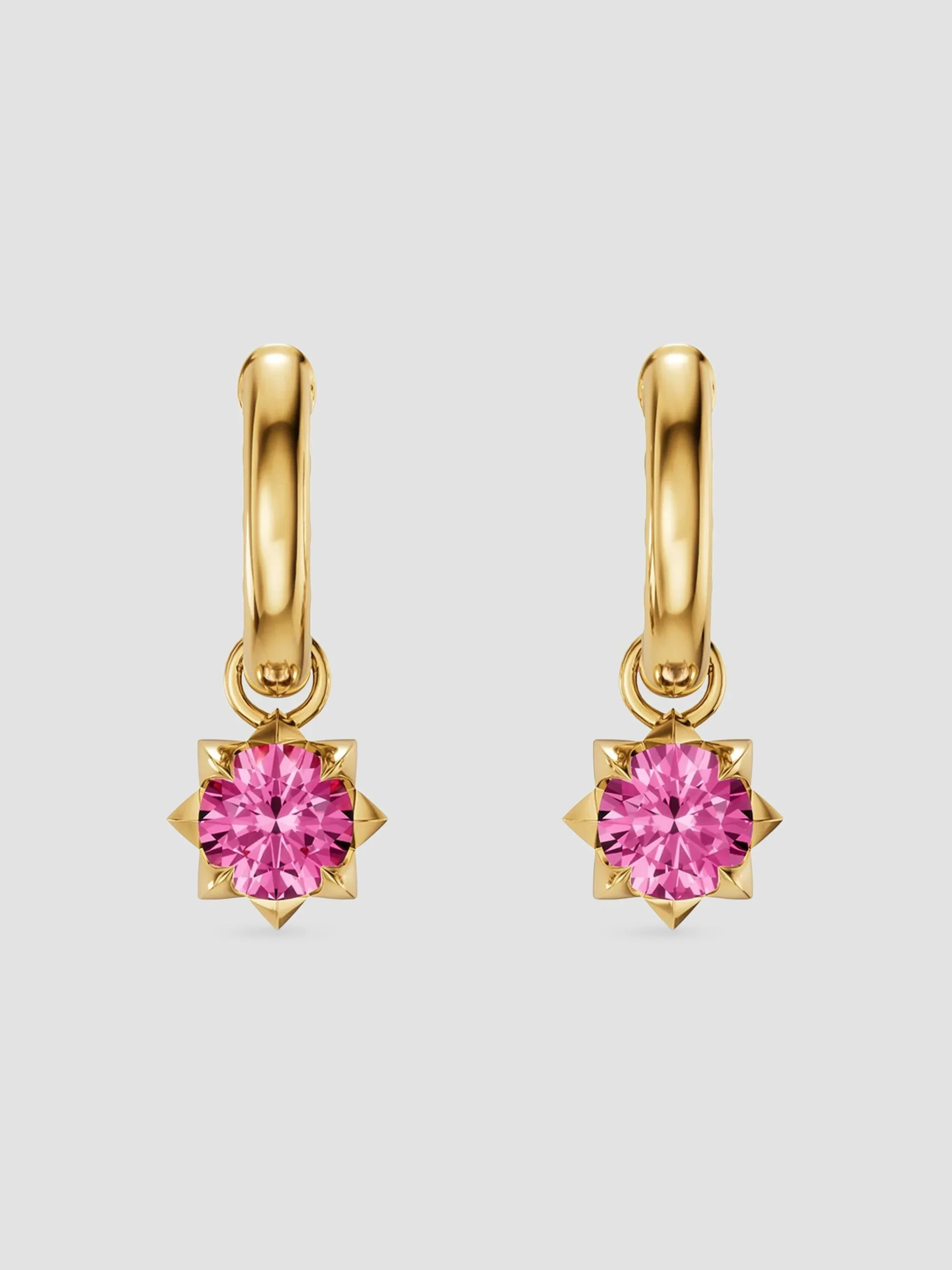 Women's Petite Pave Stone Drop Earrings in 18K Yellow Gold - Pink Sapphire - 1