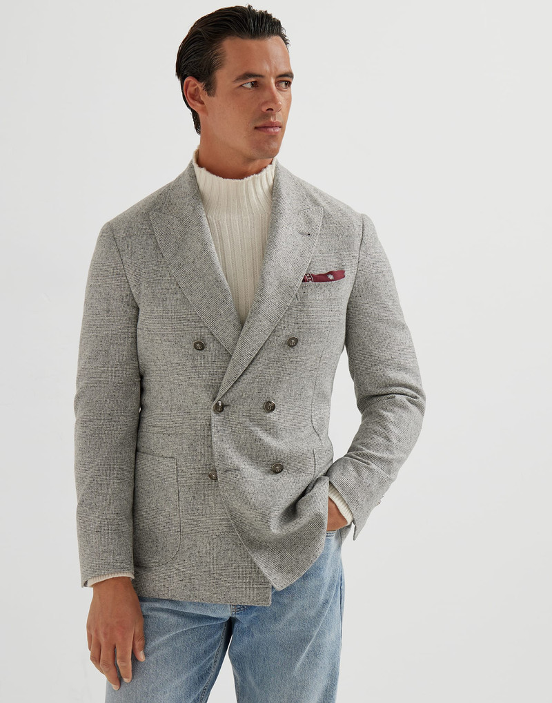 Silk, wool and cashmere flecked Prince of Wales flannel one-and-a-half breasted deconstructed blazer 1