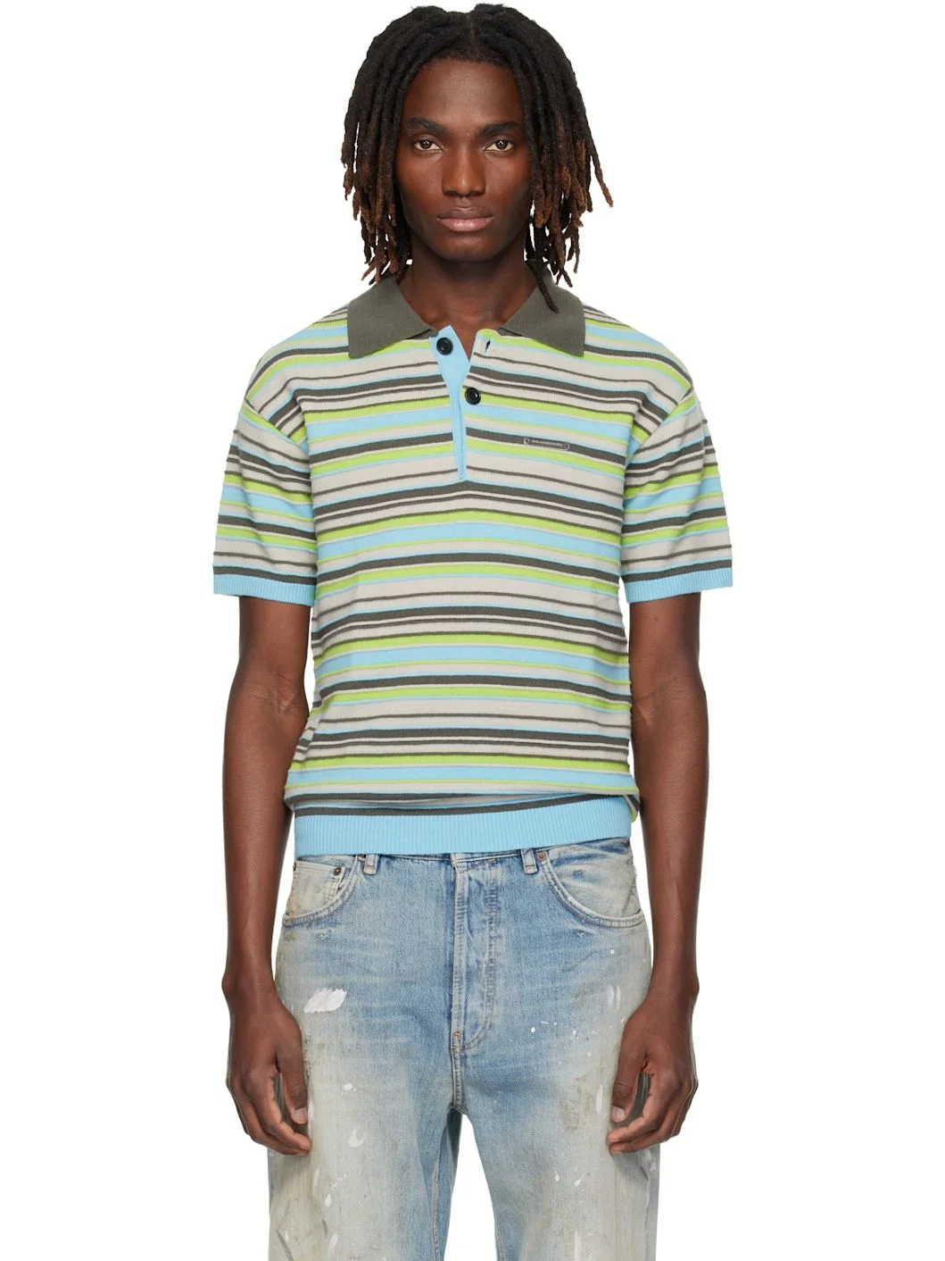 Blue & Green Stripe Wool Polo - 1