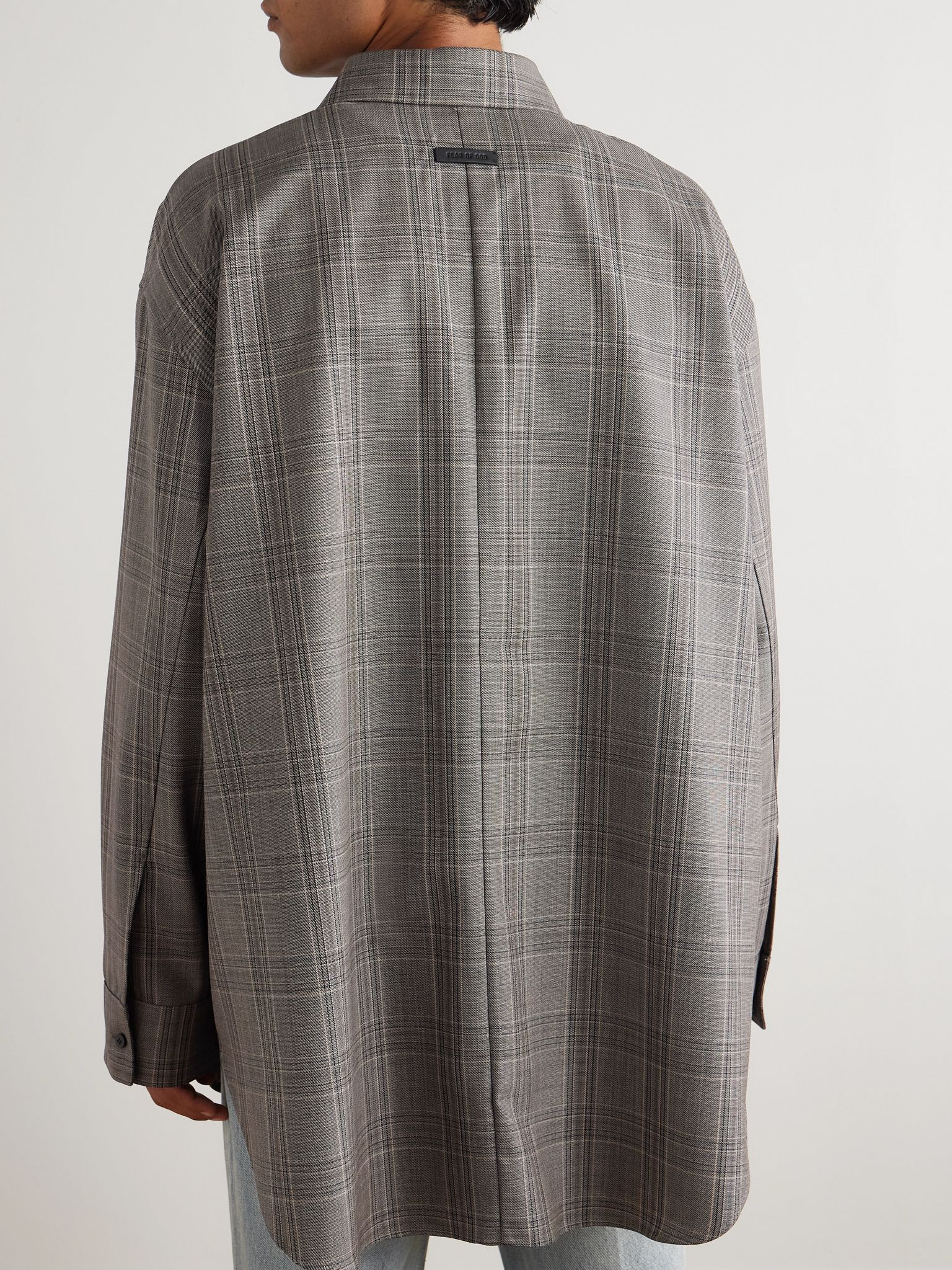 Oversized Checked Wool Shirt Gray - 4