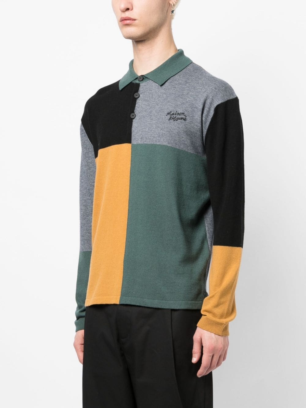 colour-block knitted polo jumper - 3