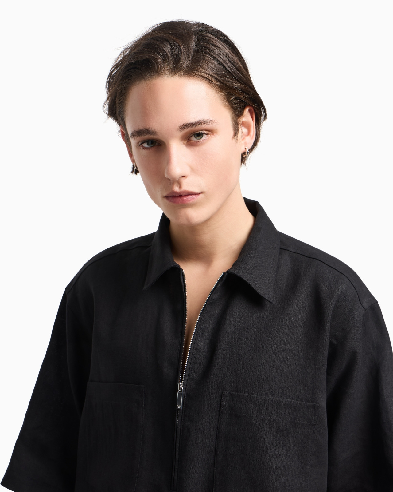 PURE LINEN SHIRT WITH PARTIAL ZIP - 5