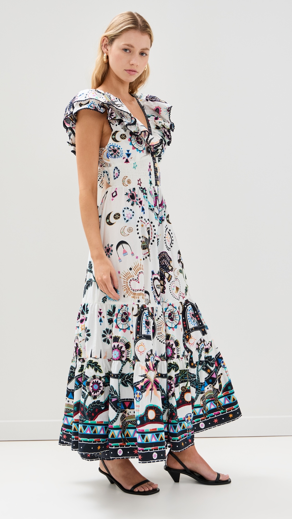 Tiered Dress With Neck Frill - 3