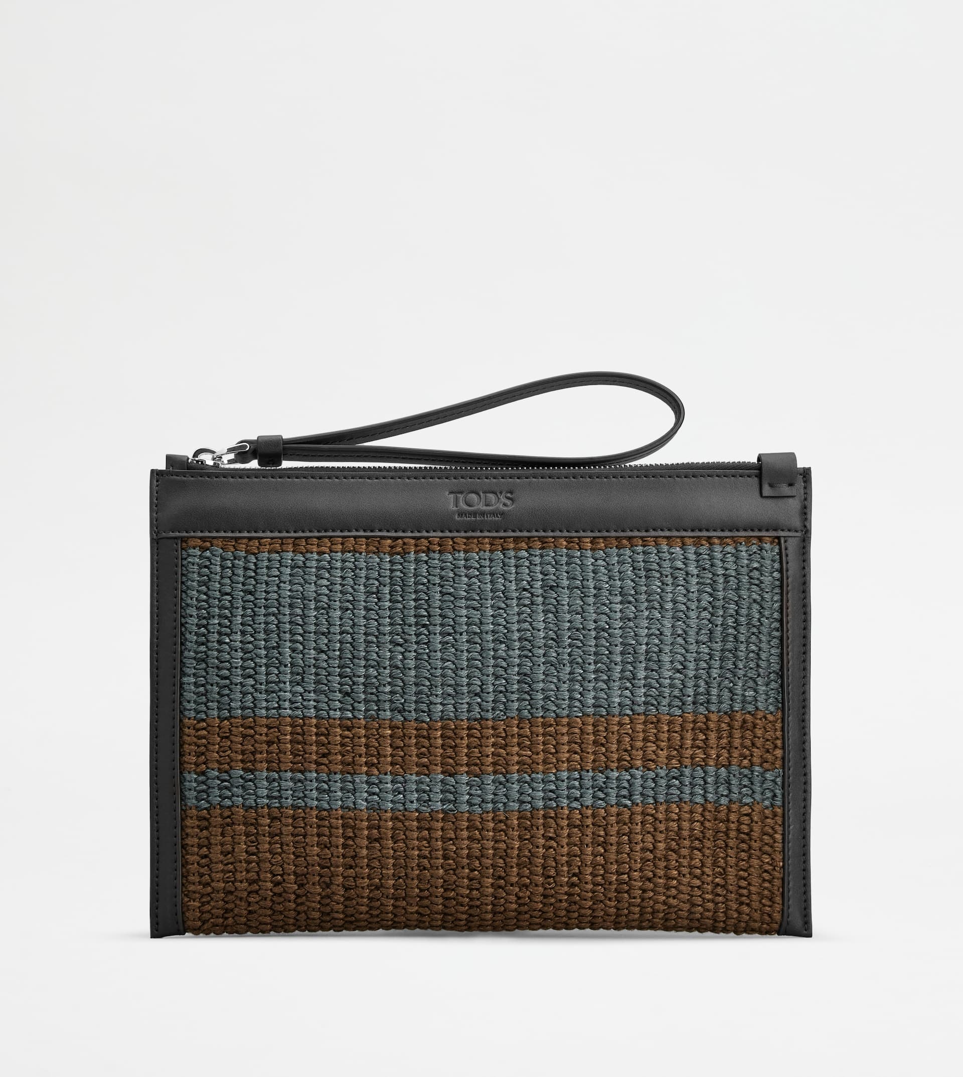 POUCH IN FABRIC AND LEATHER - BLACK, BEIGE - 1