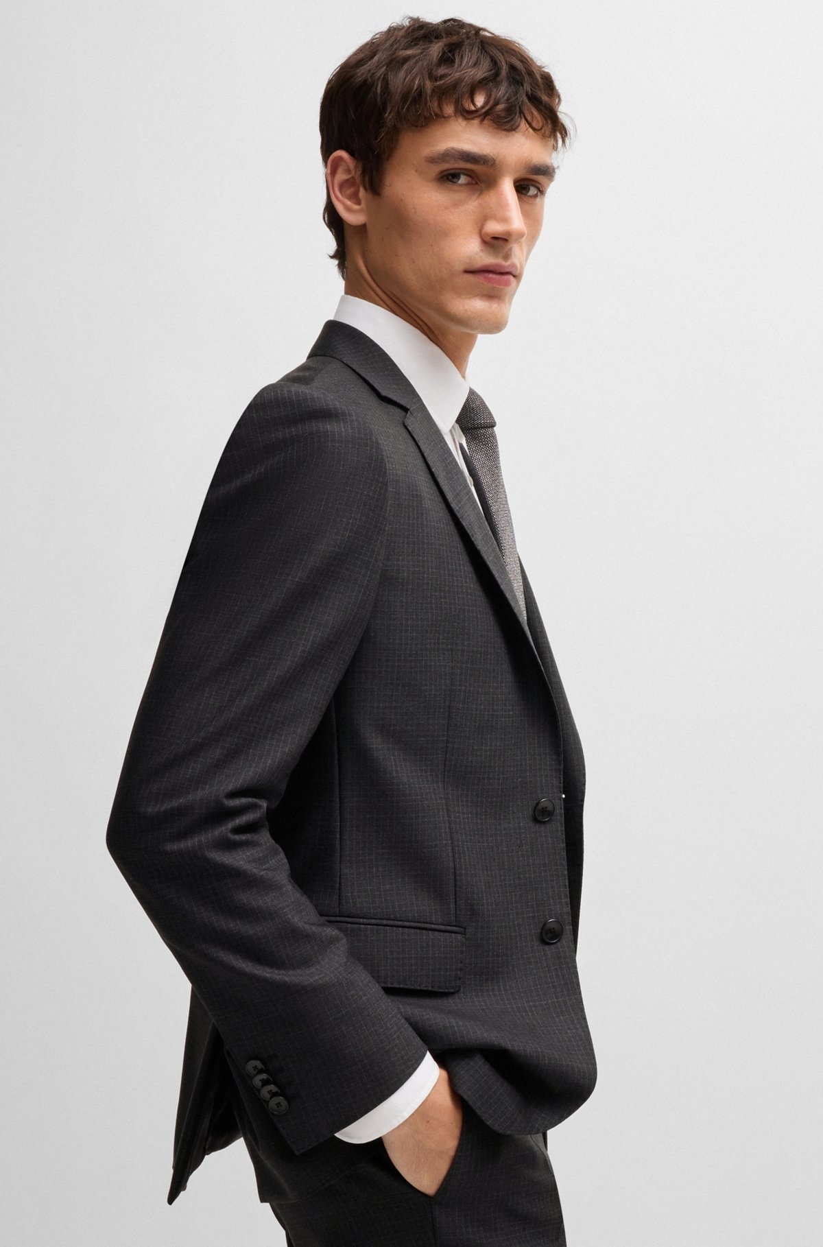 SLIM-FIT SUIT IN MICRO-PATTERNED WOOL - 5