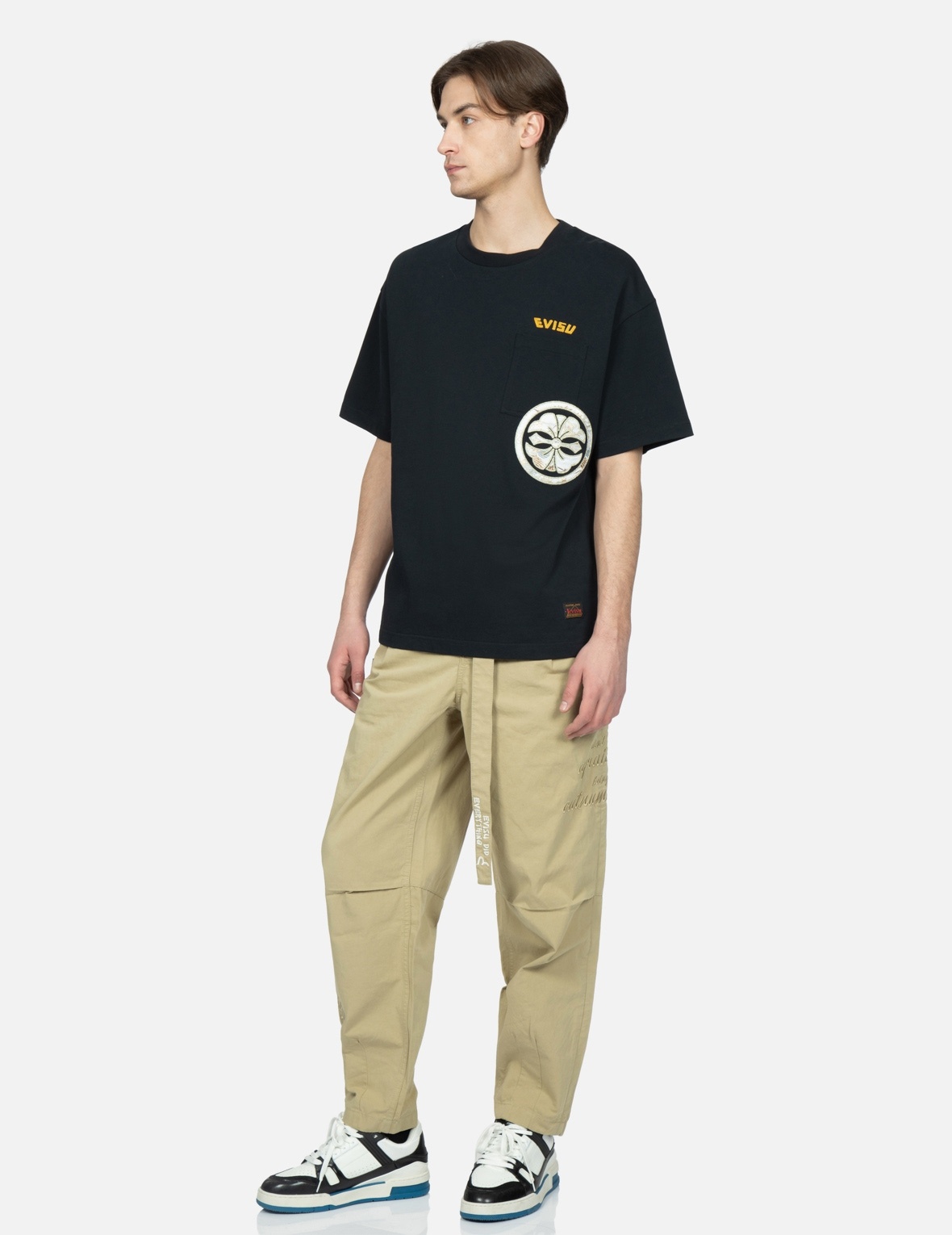 KAMON AND SLOGAN EMBROIDERY LOOSE FIT PANTS - 4